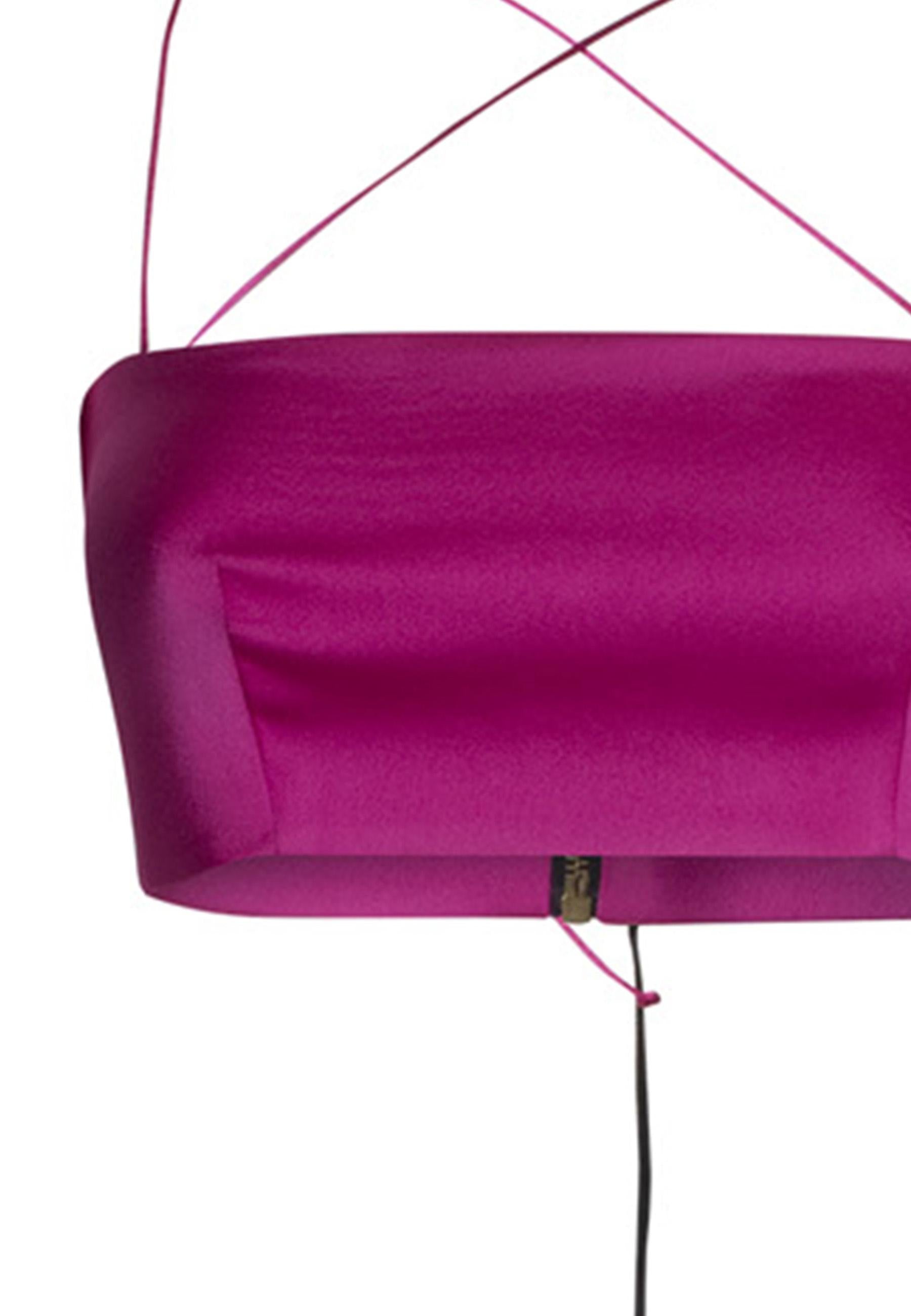 Top Crop Donna NIKI DOUBLE 001: Tessuto Fuchsia e Spalline Incrociate