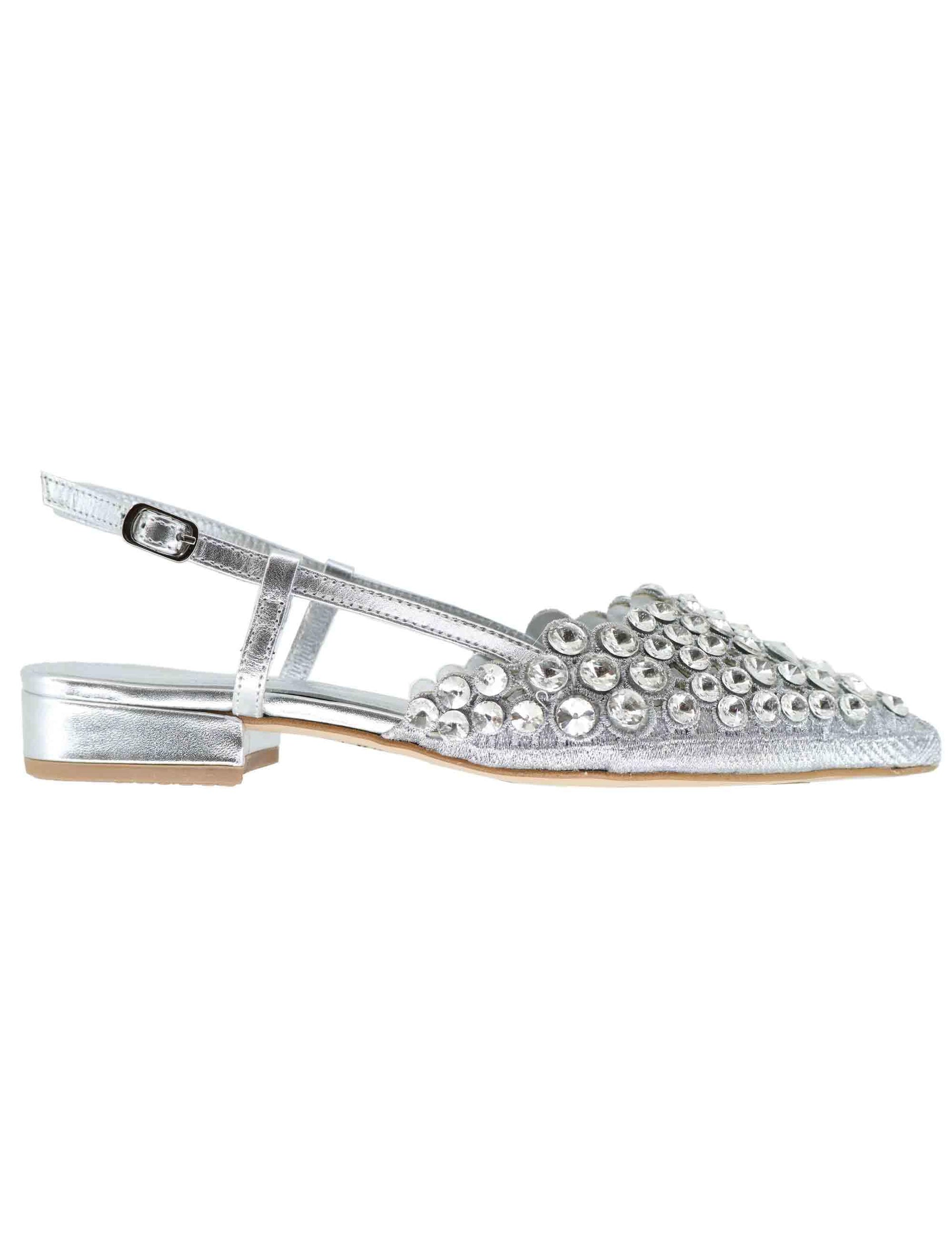 Slingback donna in pelle laminata argento tacco basso U41005481689 548 S Tsakiris Mallas 