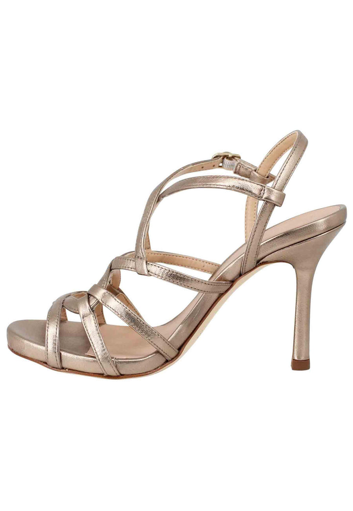Sandali donna in pelle laminata bronzo con tacco alto e cinturino alla caviglia YULEN LMT MUMM Unisa 