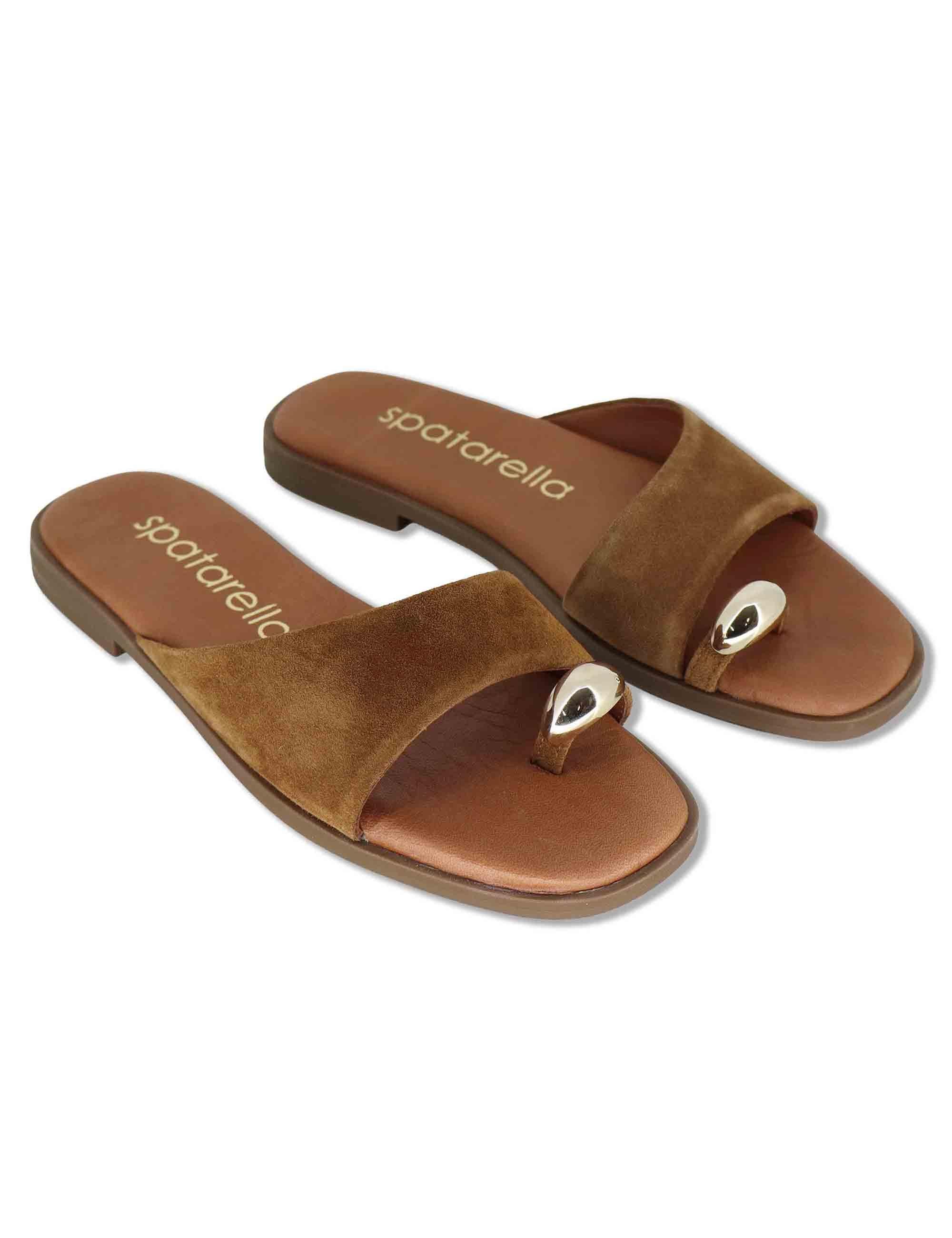 Sandali bassi donna infradito in camoscio cuoio con anello SP262050 014 Spatarella 