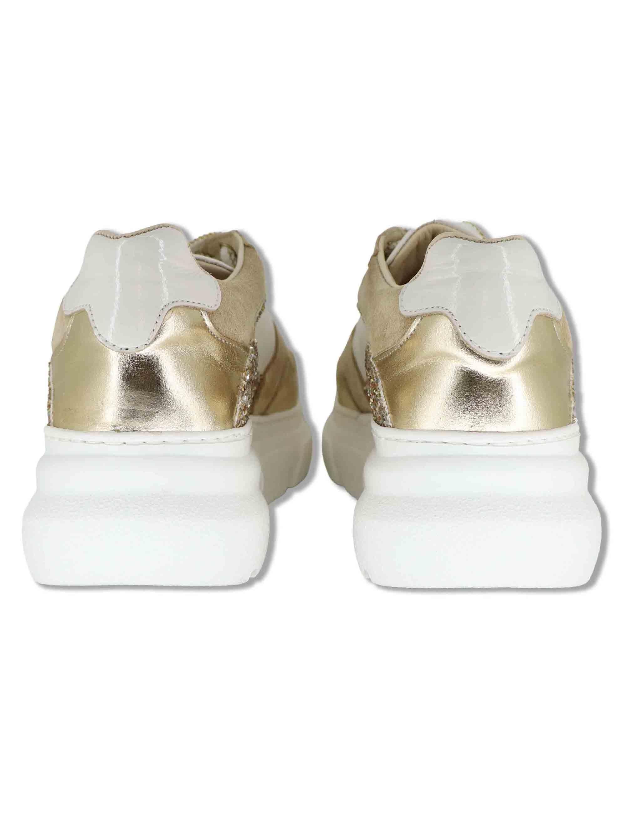 Sneakers donna in pelle platino con glitter e suola alta SP60167 022 Spatarella 