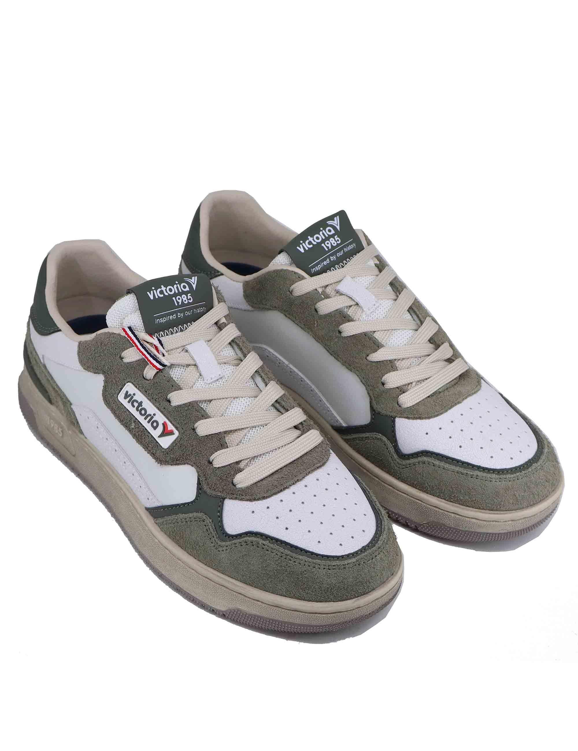 Sneakers uomo in pelle bianca con riporti verde 8800120 Kaki Victoria 