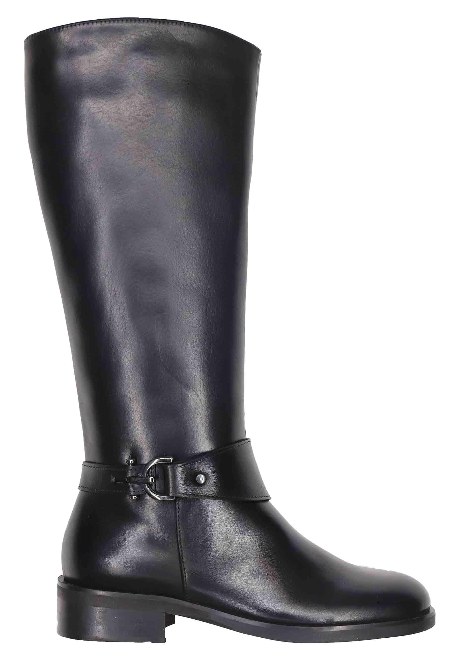 Stivali donna in pelle nera con fibbia tacco basso SPR17 001 Spatarella 