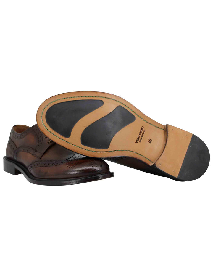 Stringate uomo in pelle marrone impunturata con suola in cuoio cucita SP1201 014 Spatarella 