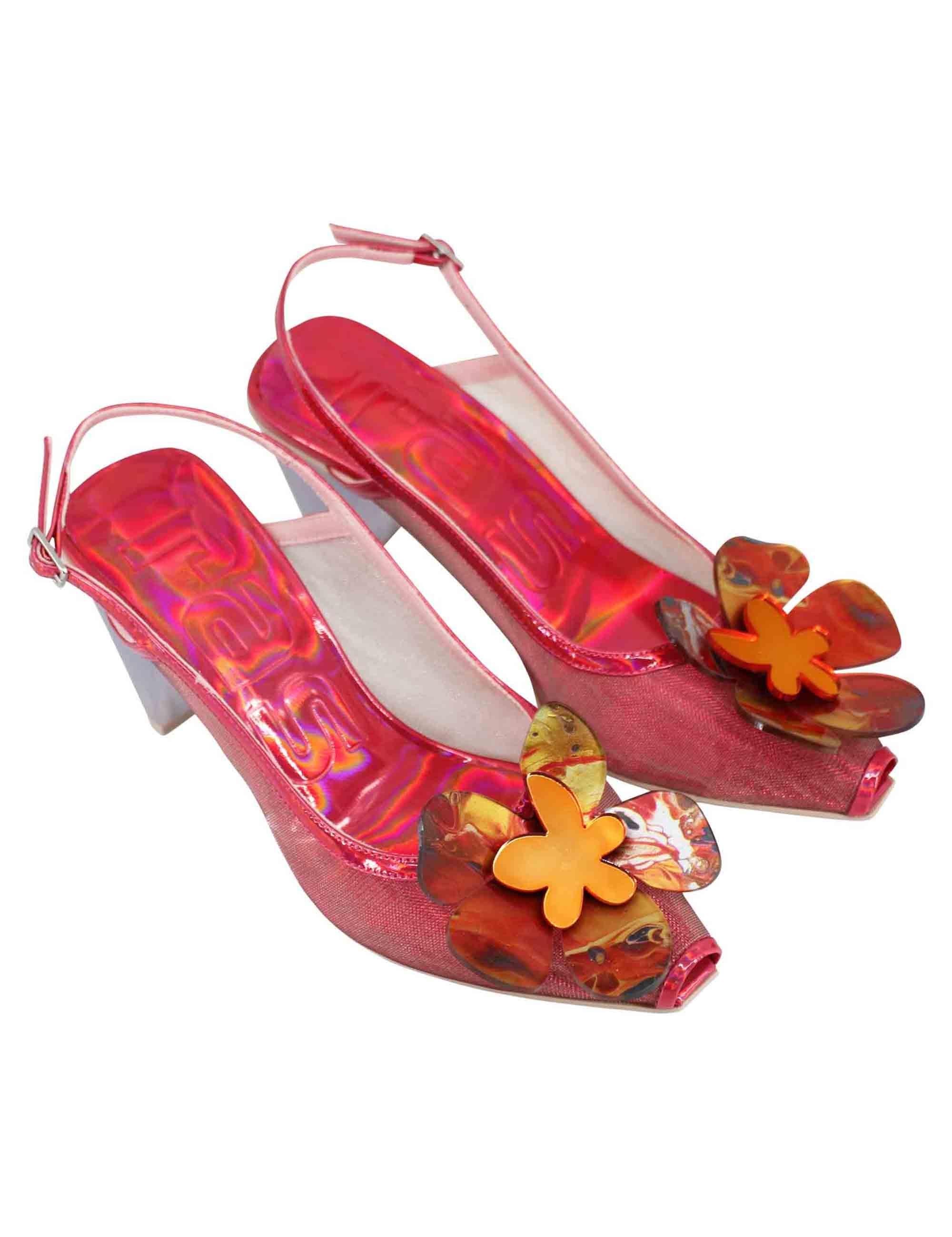 Decollete slingback donna in tessuto fuxia laminato con tacco alto 7608 050 Ras 