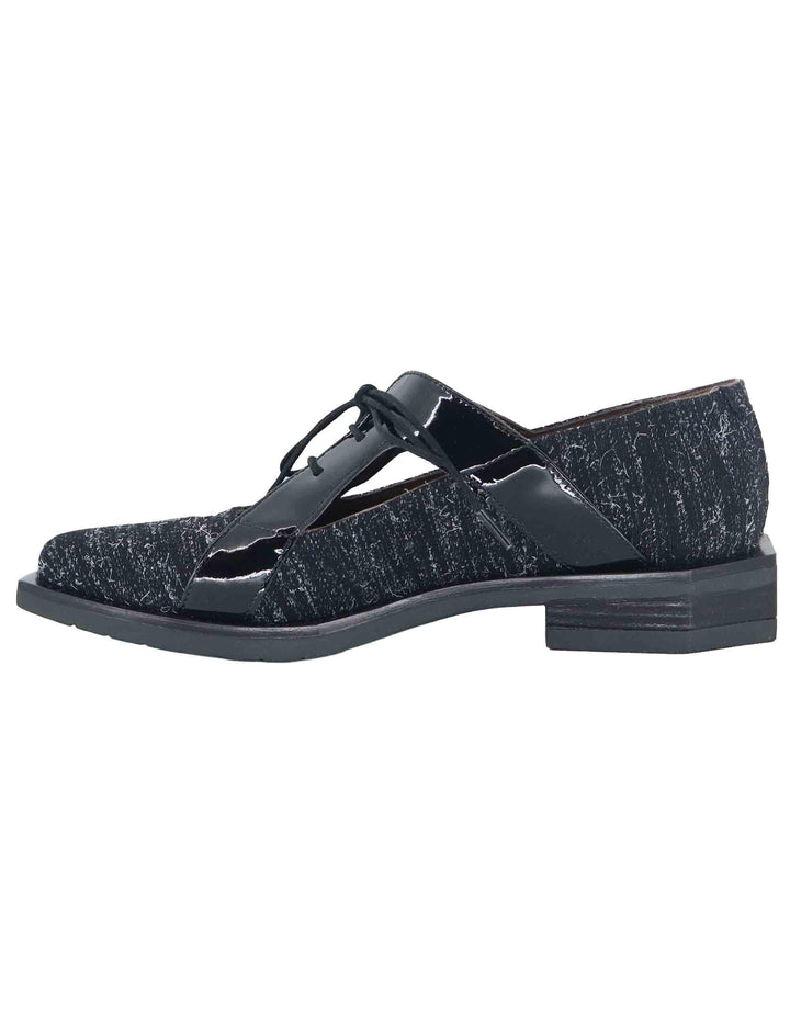 Stringate donna in tessuto nero con riporti in vernice e tacco basso G19 2 Le Bohemien 