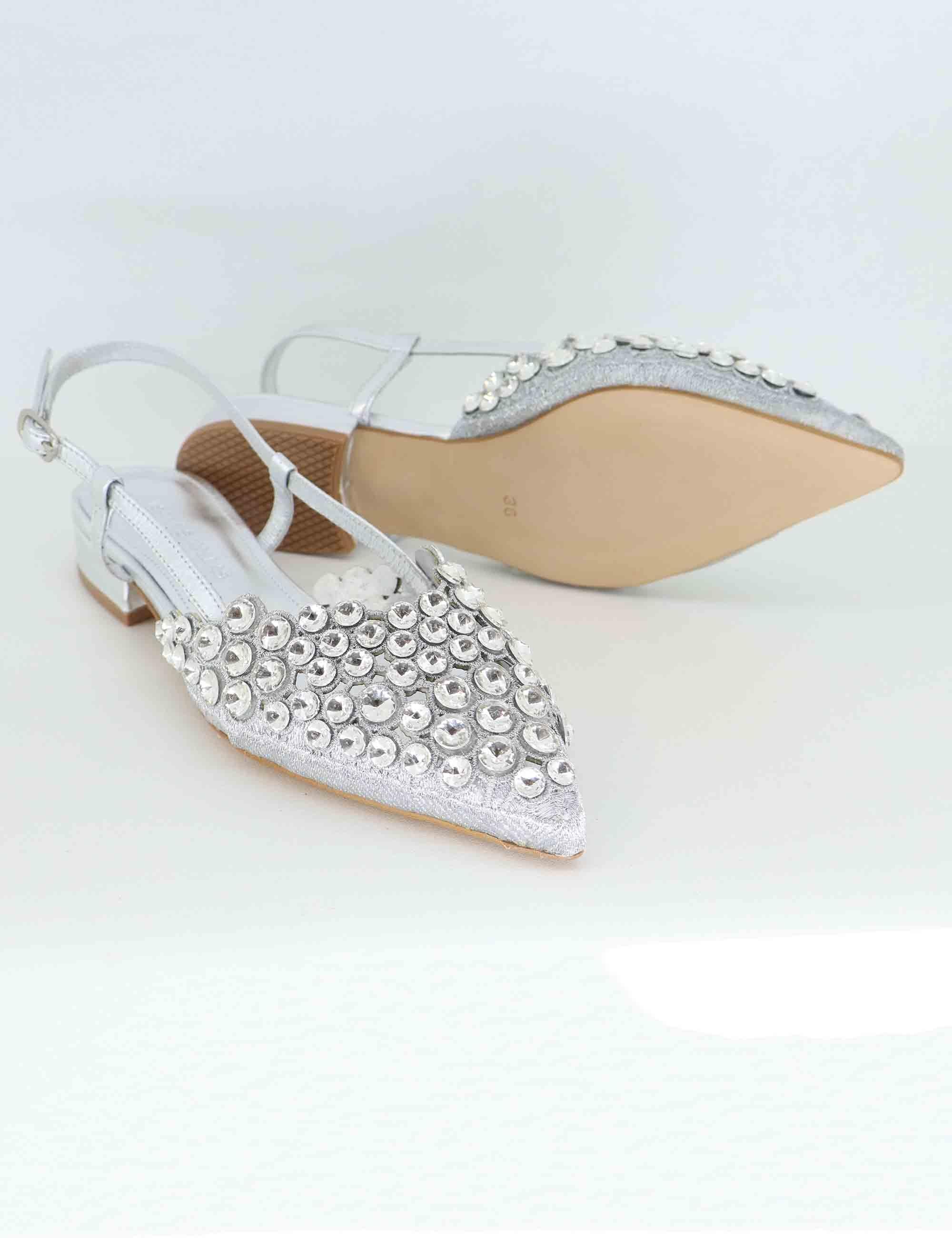 Slingback donna in pelle laminata argento tacco basso U41005481689 548 S Tsakiris Mallas 