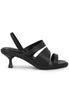 Women's slingbak sandals in black leather with rubber sole and colored heel