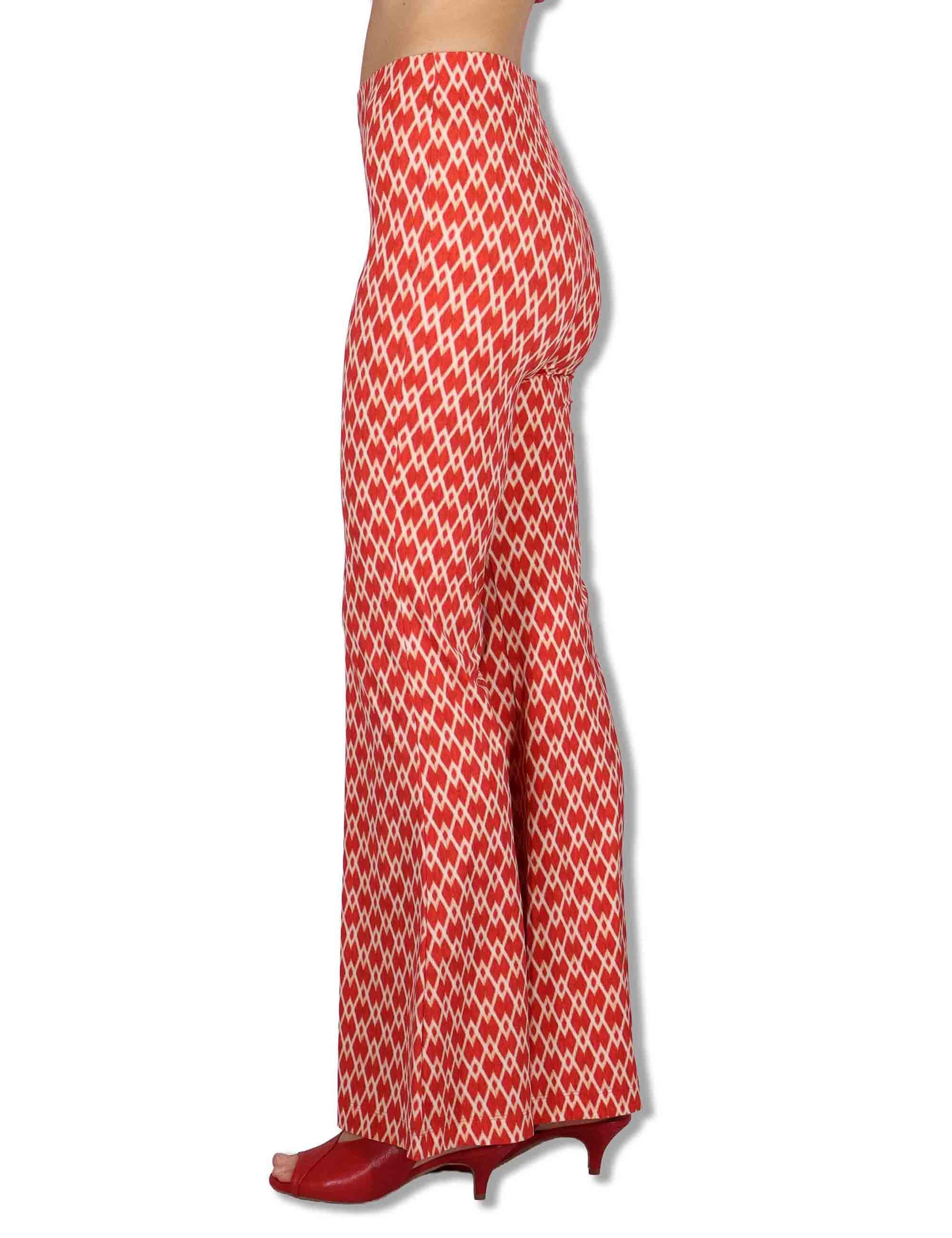 Pantaloni donna Diamond Glow in tessuto stampato rosso e beige a fantasia JH719570674 B3038 Maliparmi 