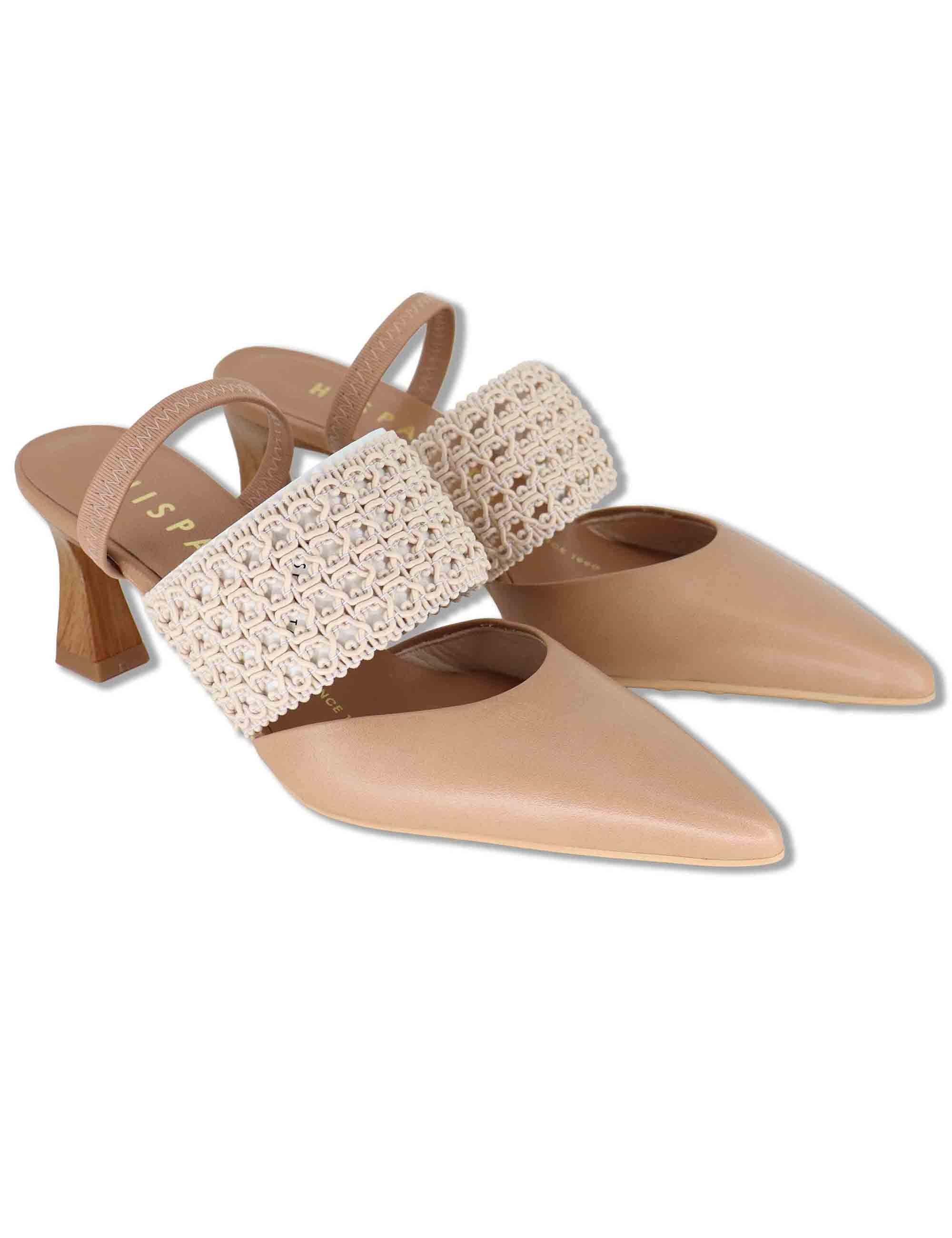 Decollete slingback donna in pelle cuoio con tacco alto e cinturino elastico HV264779 ALMOND Hispanitas 