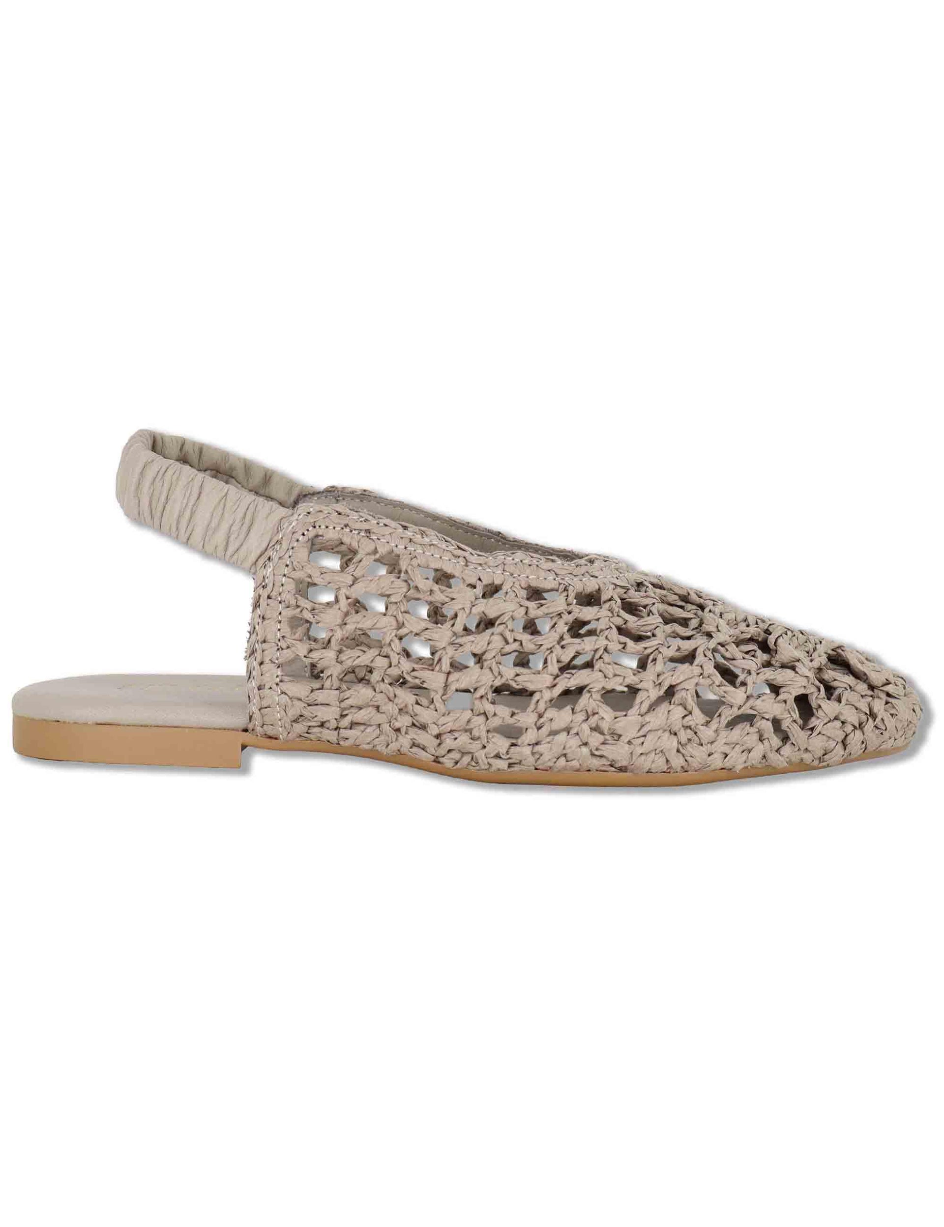 Sligback donna in rafia beige con cinturino posteriore in pelle e tacco basso SP251425 020 Spatarella 