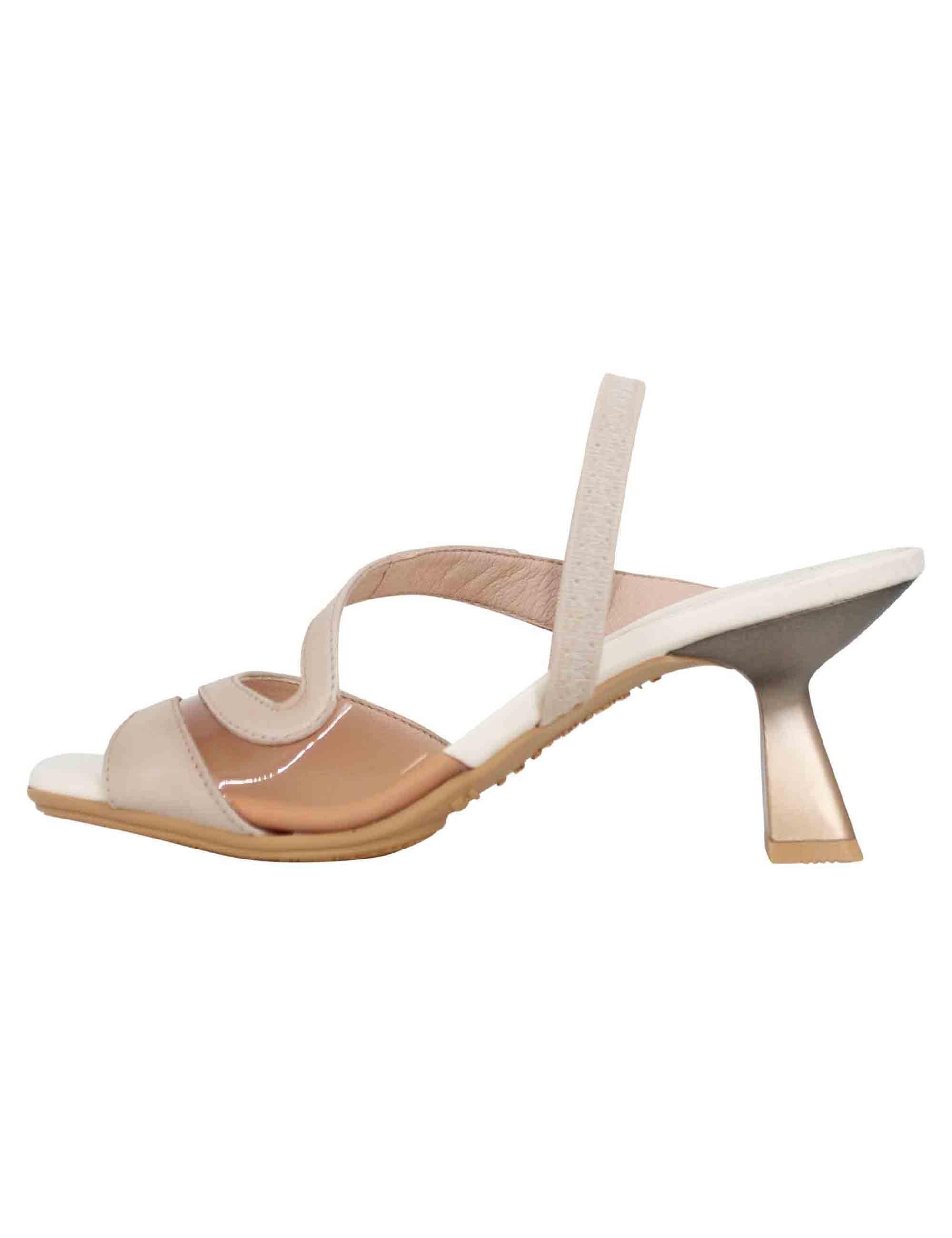 Sandali slingback donna in pelle panna con punta quadra HV243402 C004 Hispanitas 