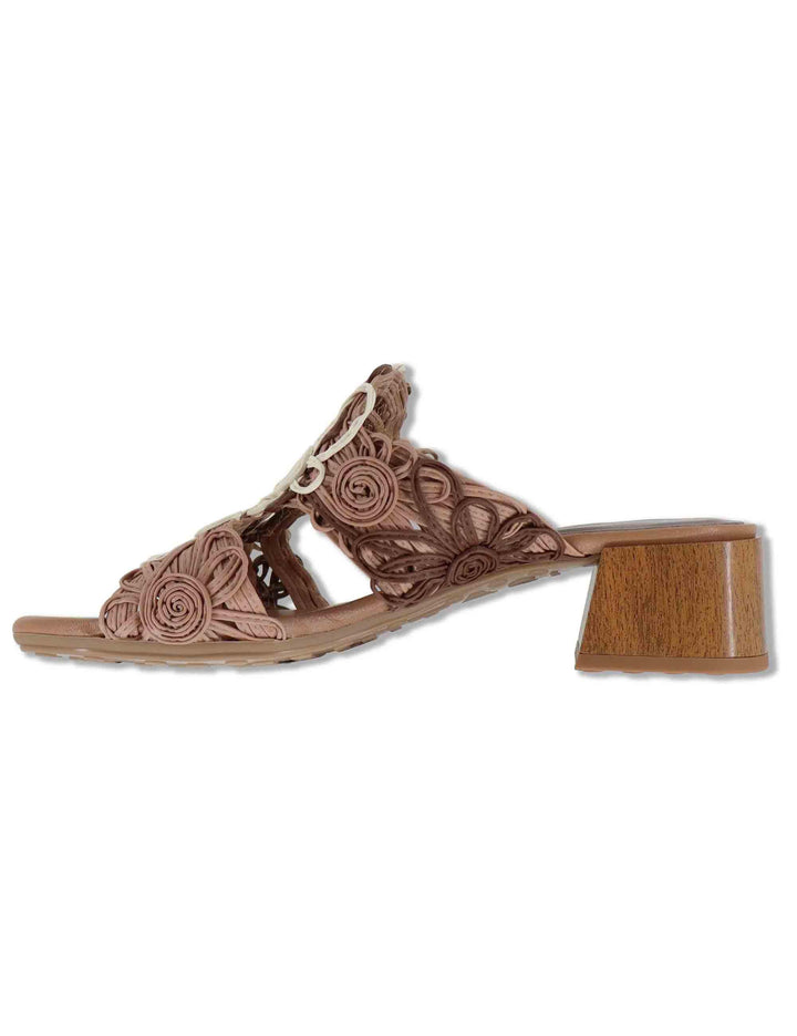 Sandali donna in pelle cuoio ricamo effetto pizzo con taccco medio HV264841 NATURALES Hispanitas 
