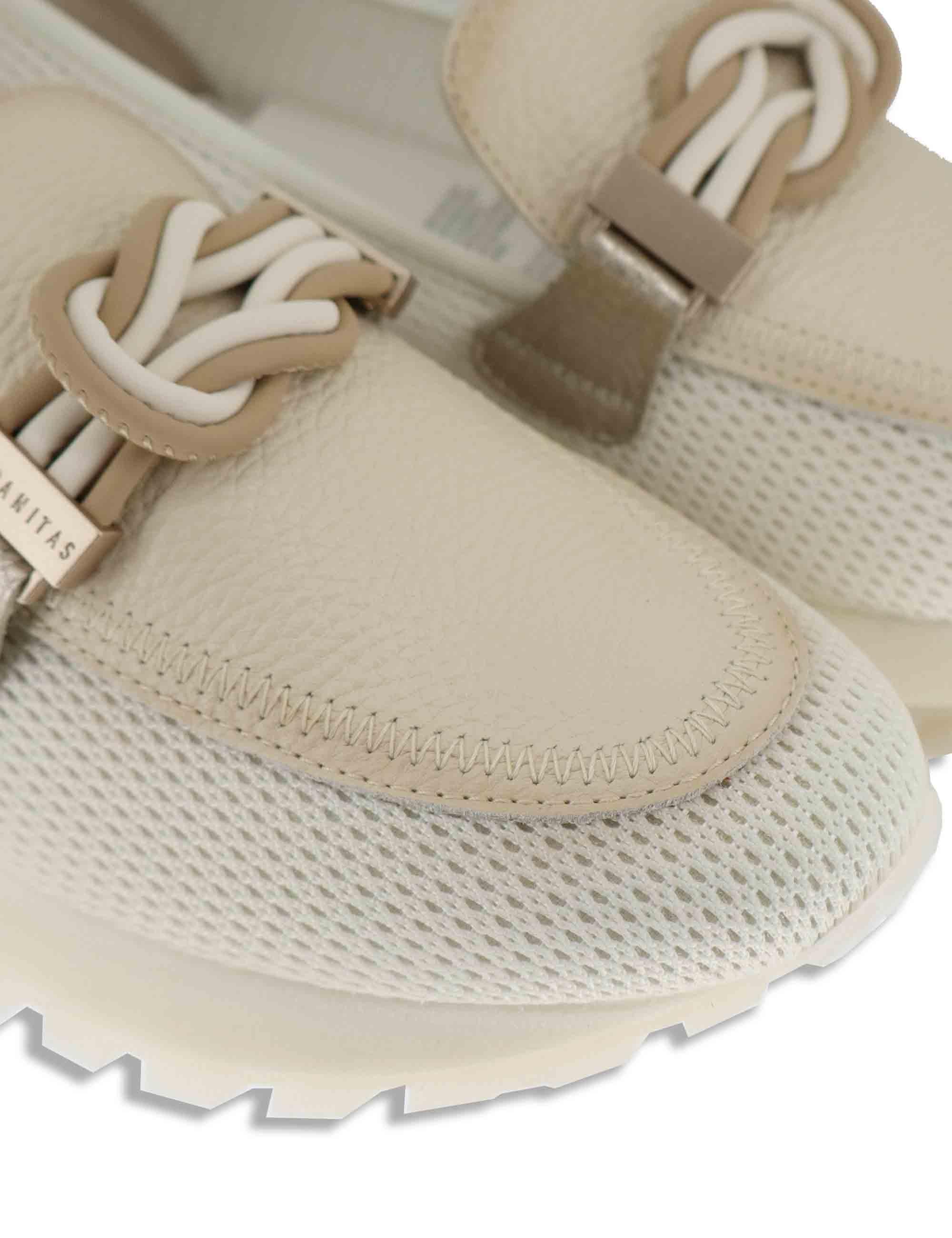 Mocassini donna in tessuto e pelle off white con suola running HV264857 PANNA Hispanitas 