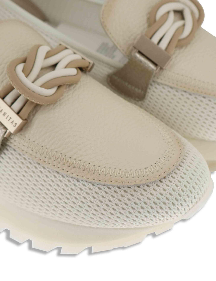 Mocassini donna in tessuto e pelle off white con suola running HV264857 PANNA Hispanitas 