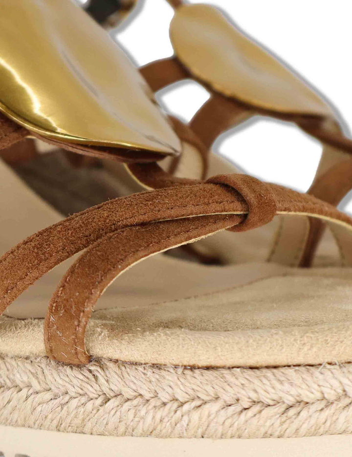 Sandali espadrillas donna in camoscio marrone con zeppa alta e cinturini regolabili CALDER KS BOMBON Unisa 
