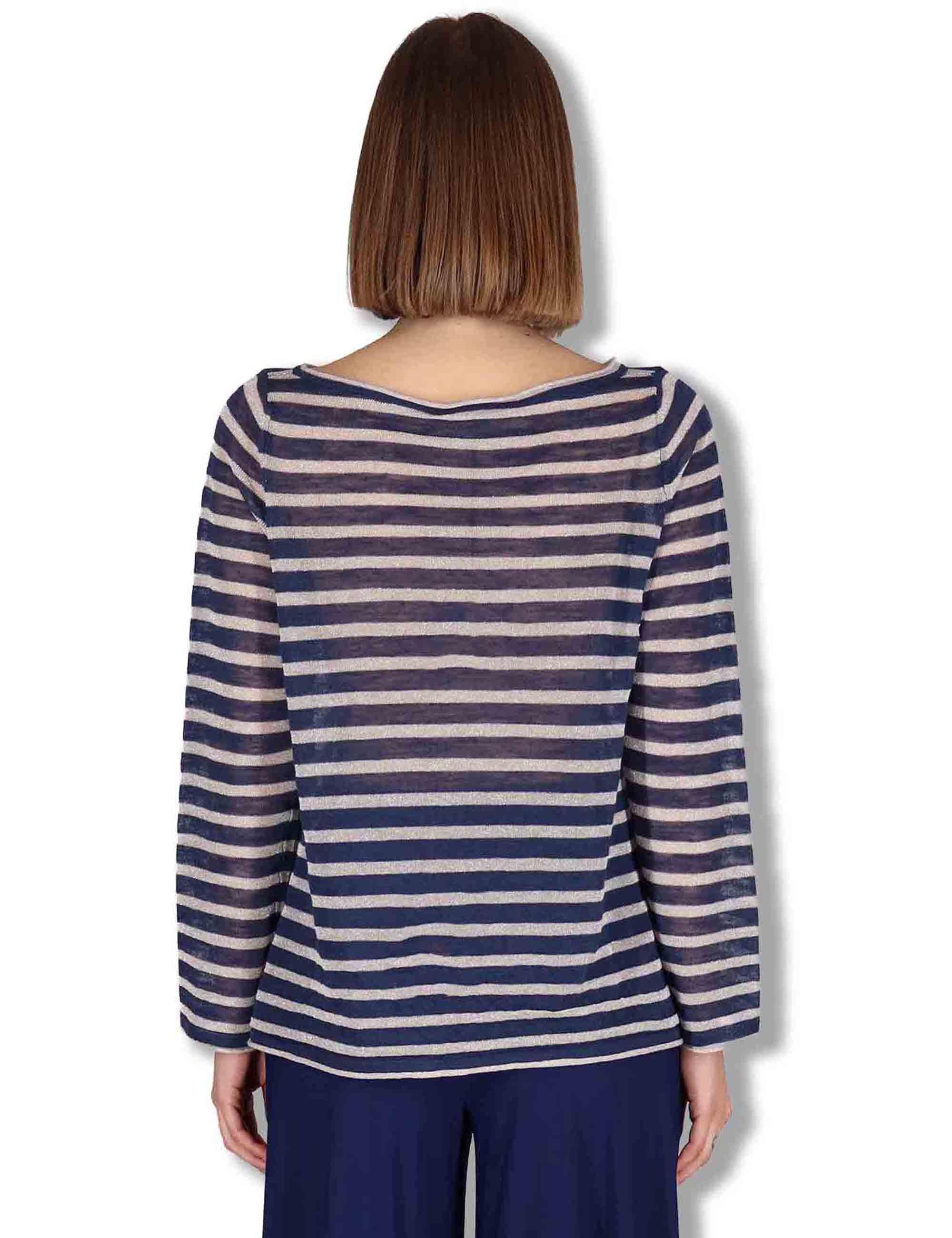 Maglie donna Summer Linen in misto lino blu e naturale a strisce JQ509178148 80B11 Maliparmi 