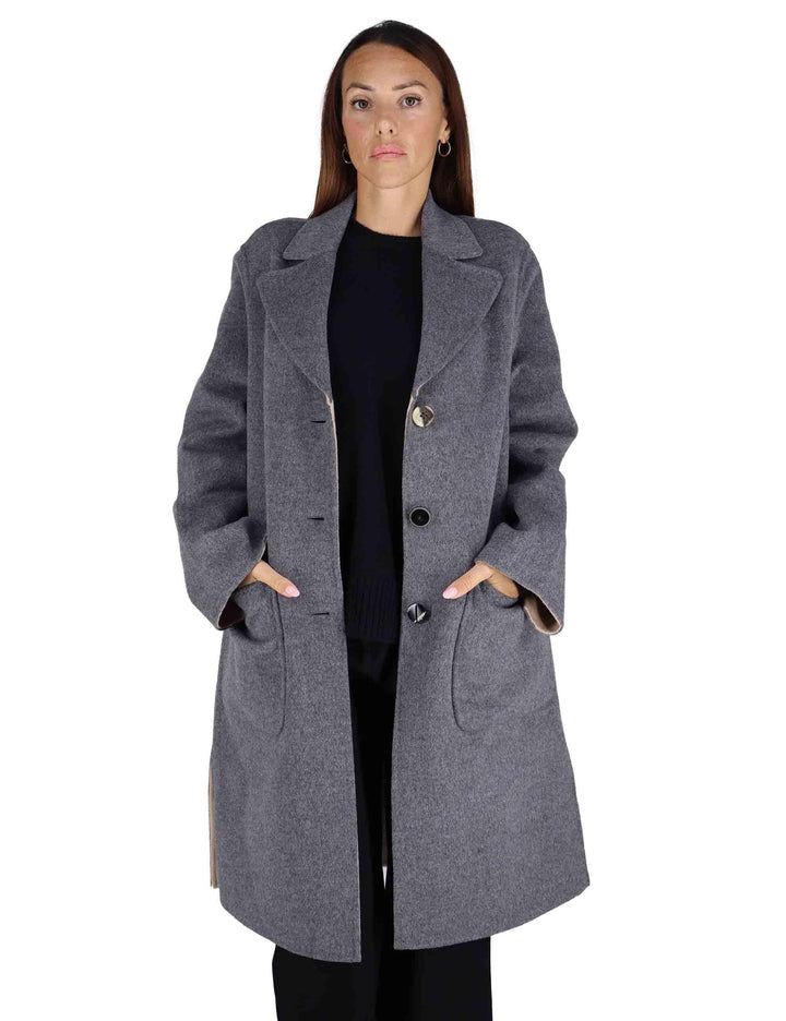 Cappotti donna reversibili Double Wool in lana grigia e beige JB539020276 21B12 Maliparmi 
