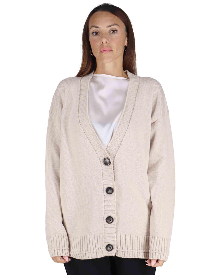 Cardigan donna Cahemire Merinos in lana beige con scollo a V JN370574315 11034 Maliparmi 