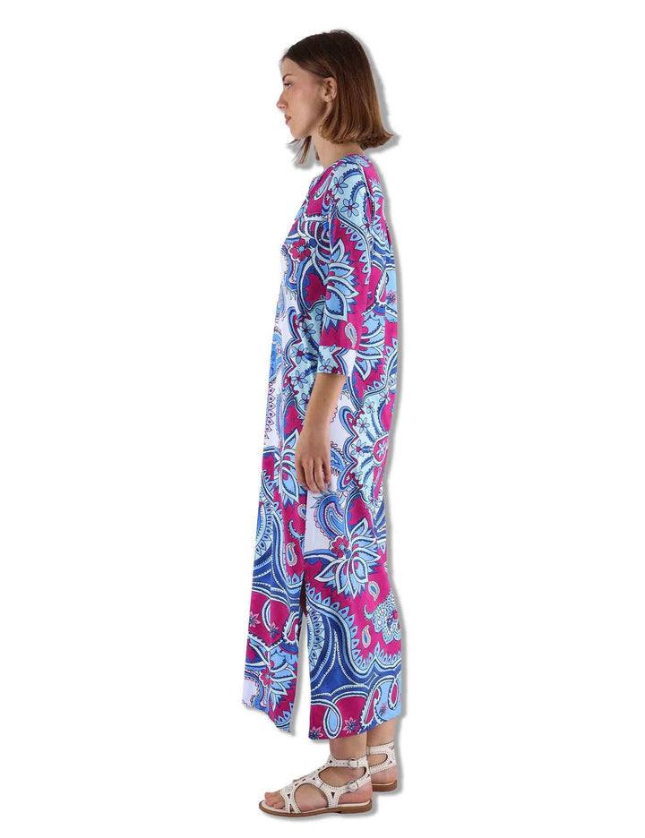 Abiti donna kaftani Hippie Lotus in tessuto azzurro a fantasia con maniche 3/4 JF667370671 A8184 Maliparmi 