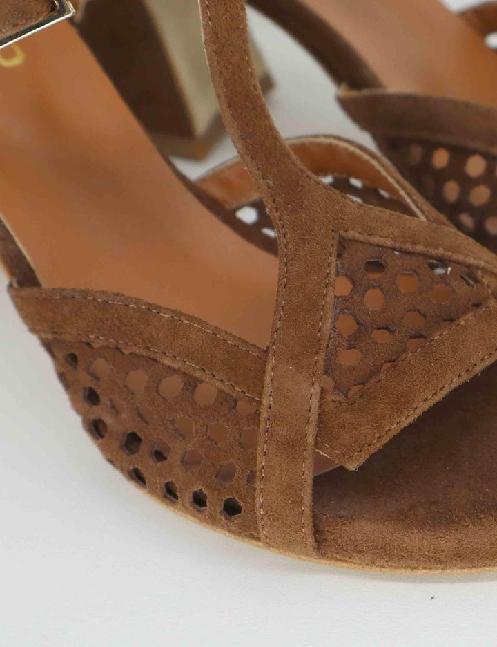 Sandali donna in camoscio marrone forato tacco alto 1028 014 Tattoo 