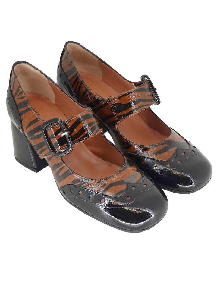 Decollete donna in pelle vernice animalier con cinturino sul collo piede 5122Z 001 Les Venues 