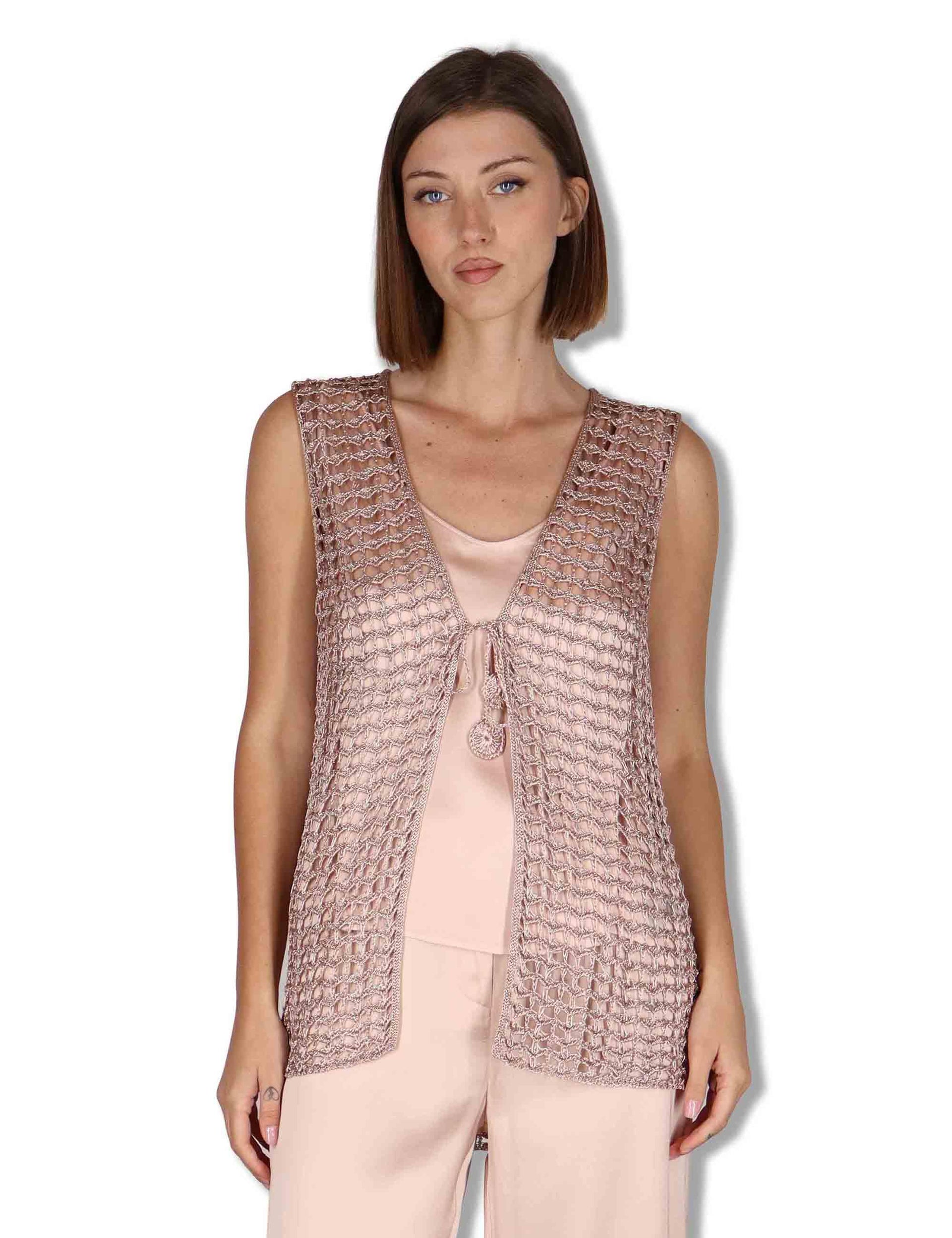 Gilet donna Metallic Lurex in cotone rosa e oro con nappine JE113078213 90008 Maliparmi 