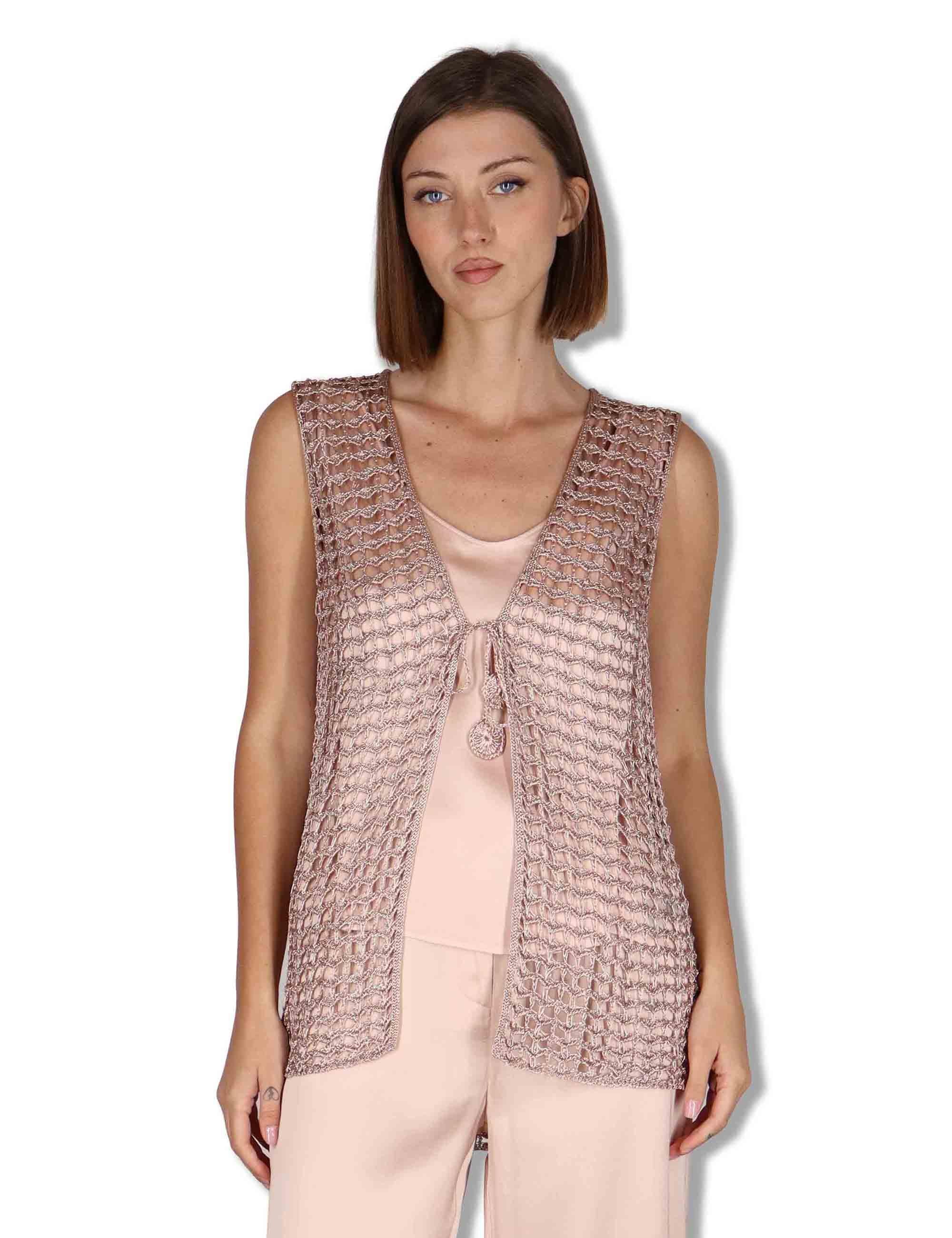 Gilet donna Metallic Lurex in cotone rosa e oro con nappine JE113078213 90008 Maliparmi 