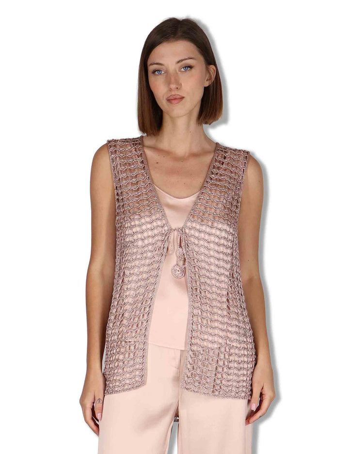 Gilet donna Metallic Lurex in cotone rosa e oro con nappine JE113078213 90008 Maliparmi 