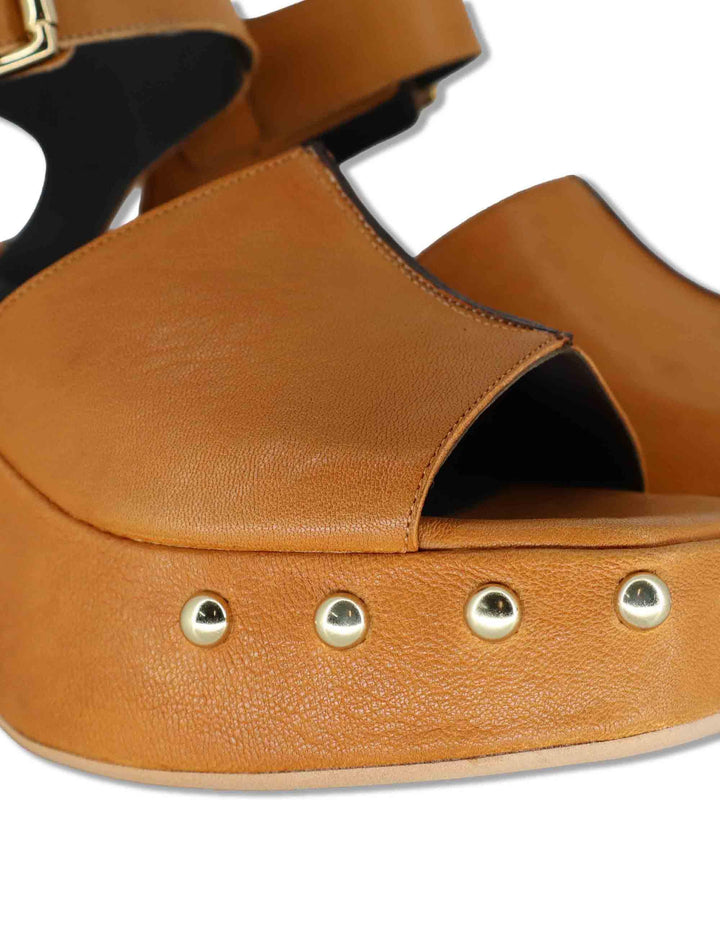 Sandali donna in pelle cuoio con cinturino e zeppa alta con borchie HILTON14100 013 Tattoo 
