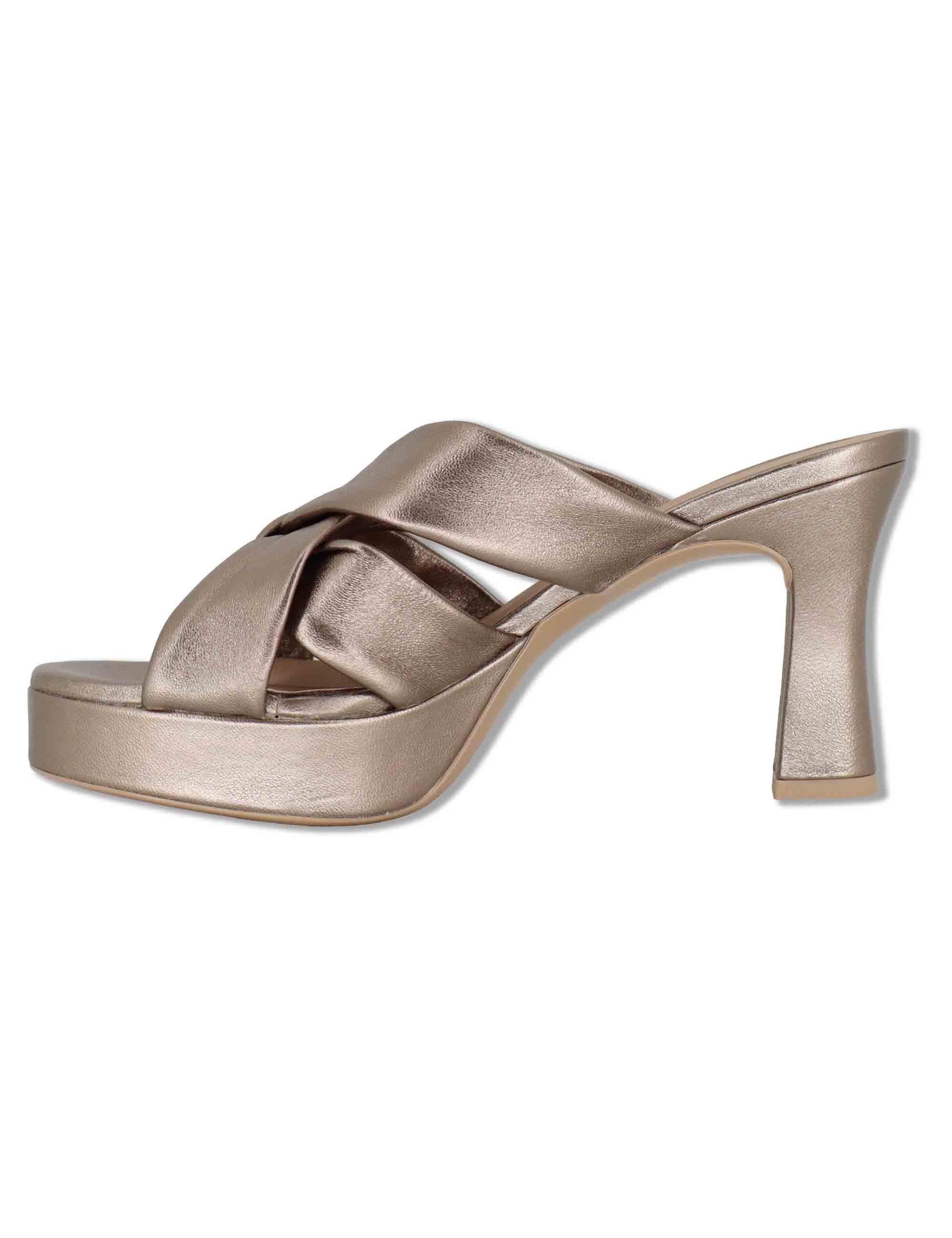 Sandali donna in pelle taupe con tacco alto e plateau OCAN LMT MUMM Unisa 