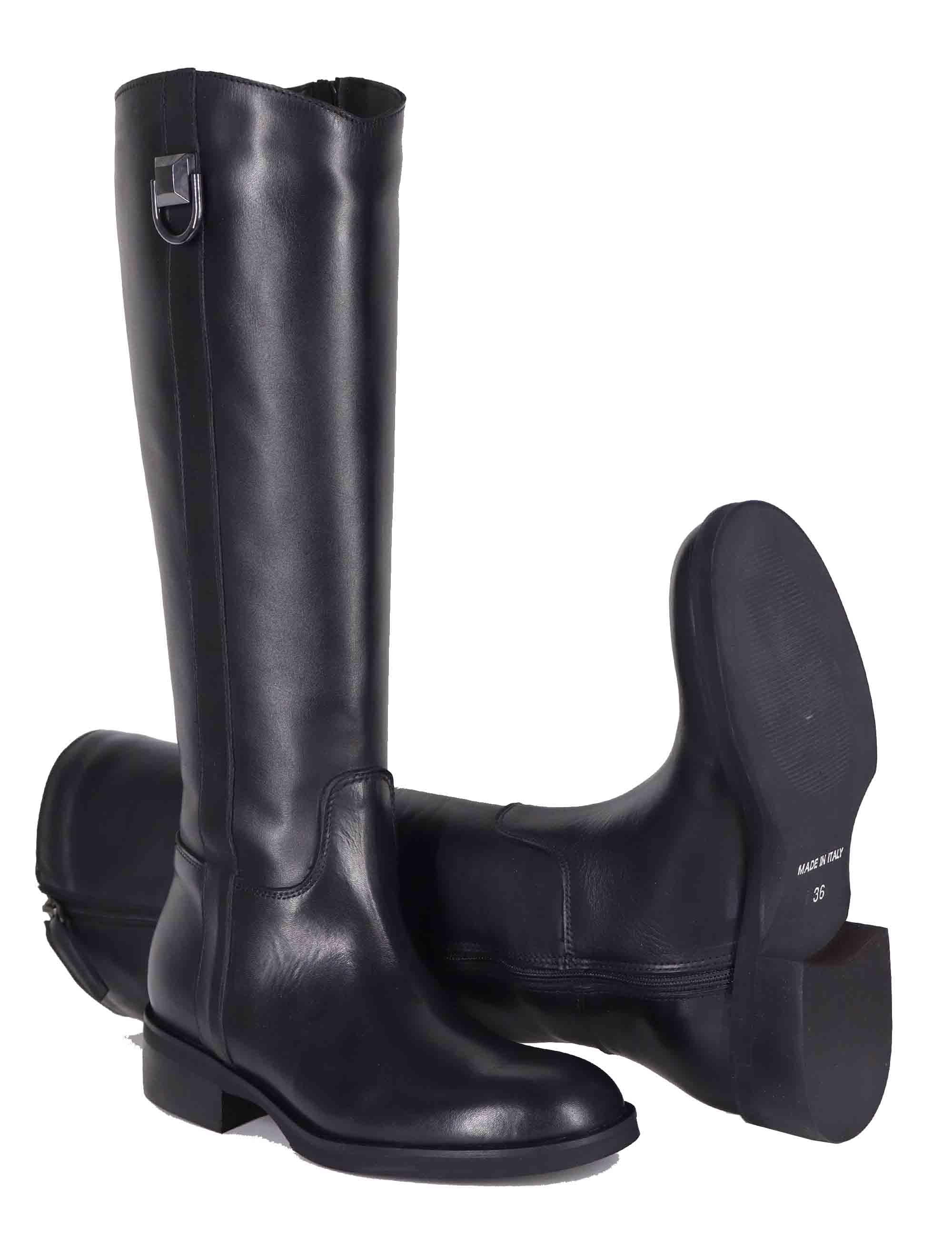 Stivali donna in pelle nera tacco basso con accessorio SPSTPR6045 001 Spatarella 