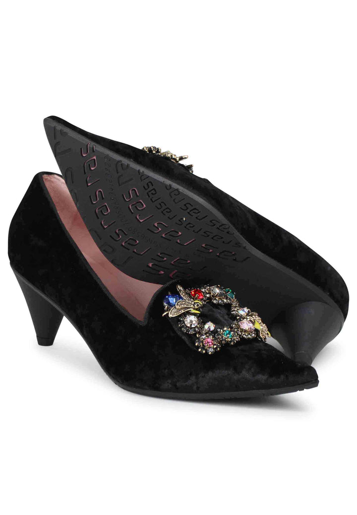 Decollete donna a in velluto nero con fibbia gioiello 7325 001 Ras 