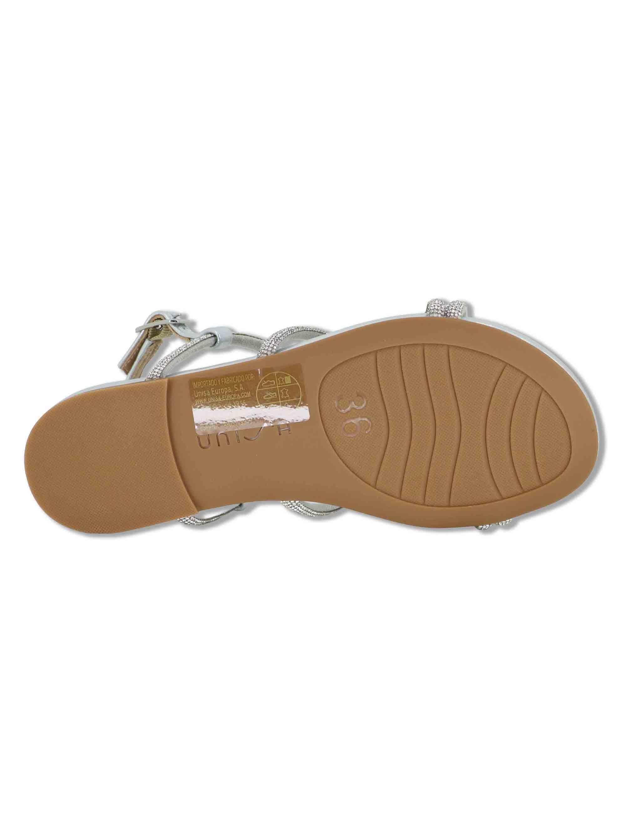 Sandali bassi donna in pelle e strass argento con tacco basso COOPER LMT SILVER Unisa 