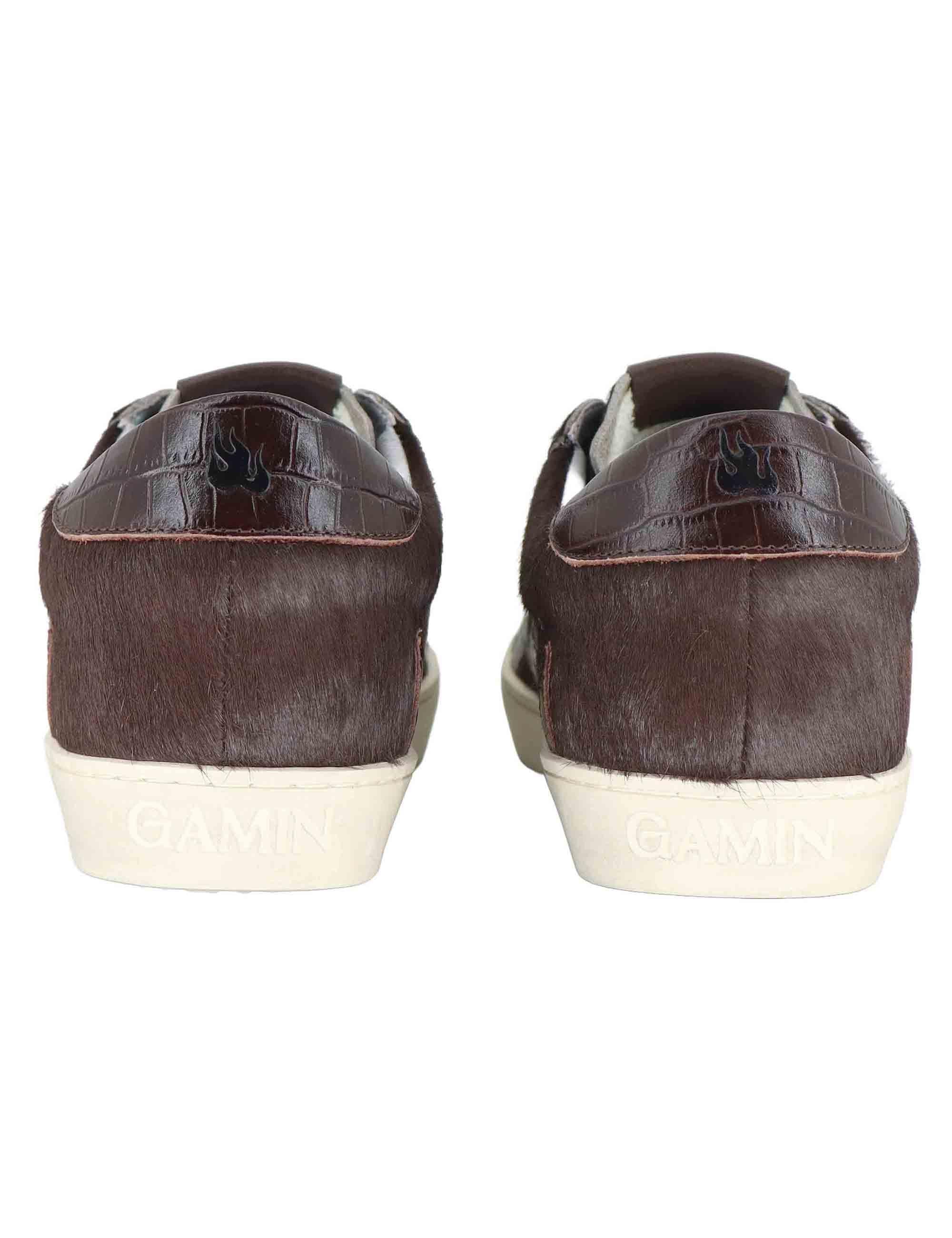 Sneakers donna in pelle marrone con logo in pelle D0017S90 90 Gamin 