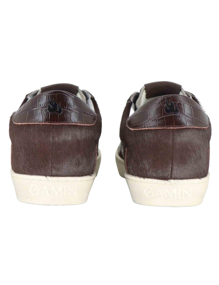 Sneakers donna in pelle marrone con logo in pelle D0017S90 90 Gamin 