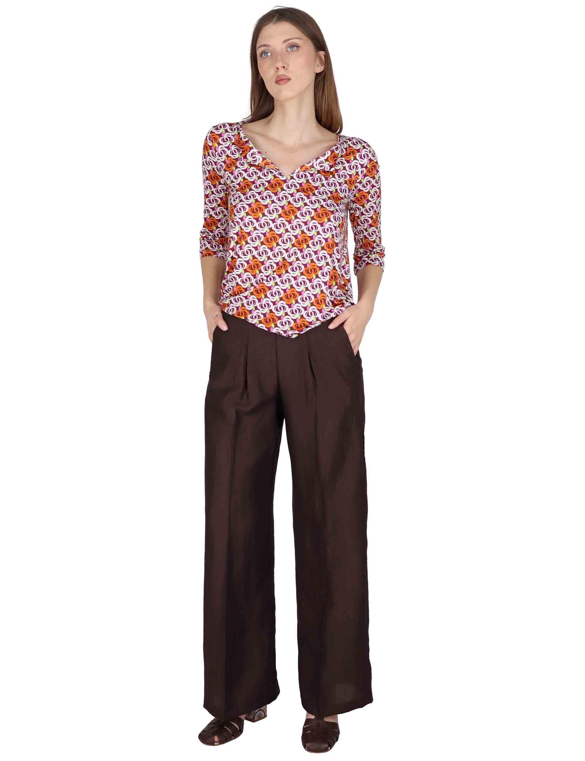Pantaloni donna Elastic Waist Trousers in lino marrone con elastico in vita JABPN0001-F1369-1254 8140 Justmine 