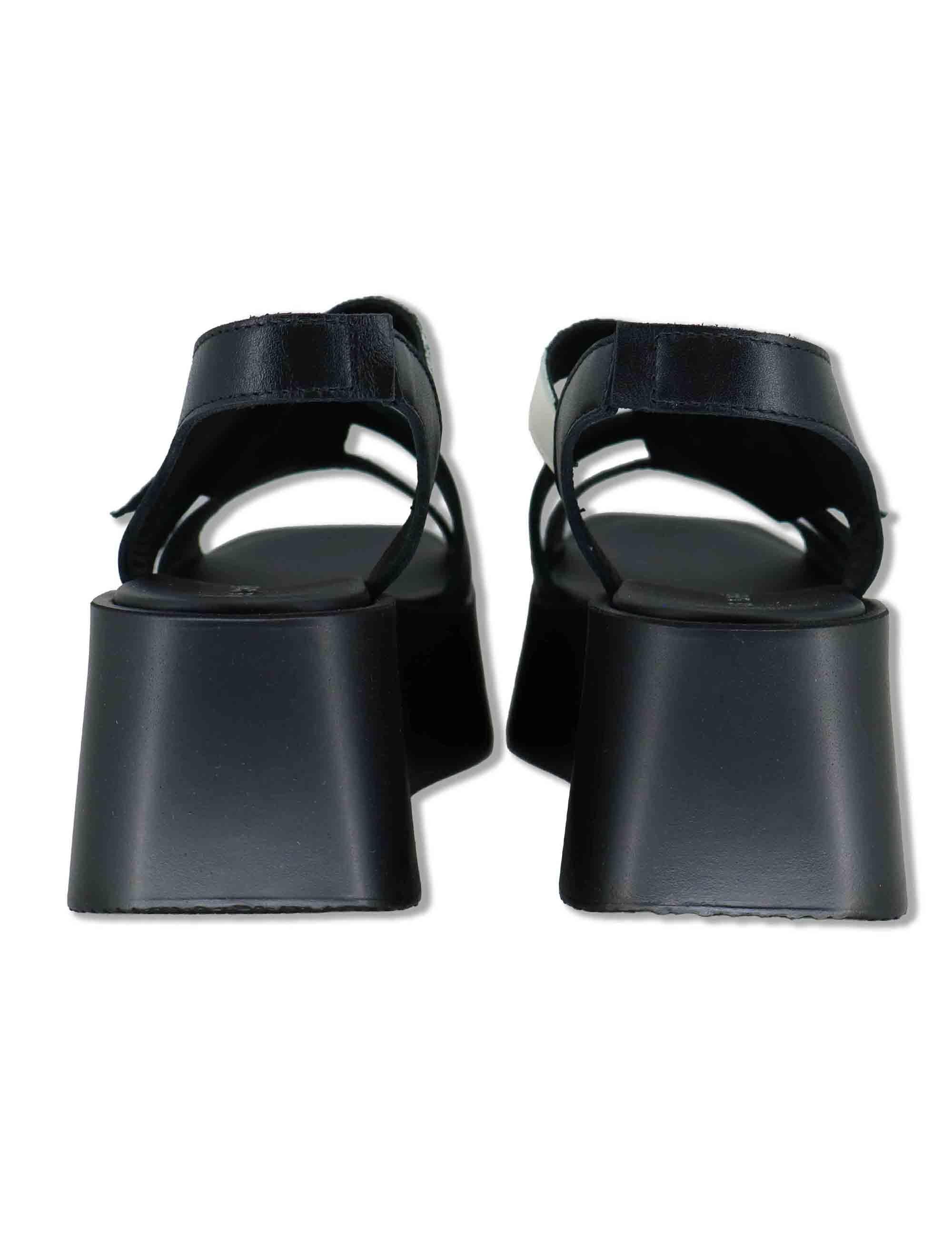Sandali donna in pelle nera con incroci e zeppa in gomma leggera ZE14 2 Le Bohemien 