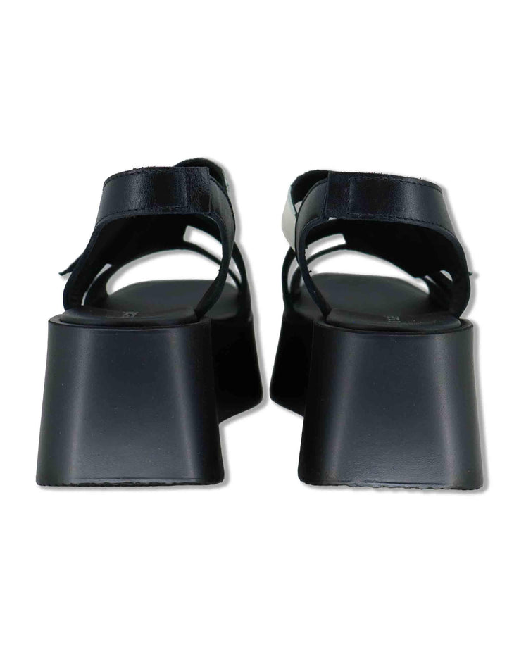 Sandali donna in pelle nera con incroci e zeppa in gomma leggera ZE14 2 Le Bohemien 