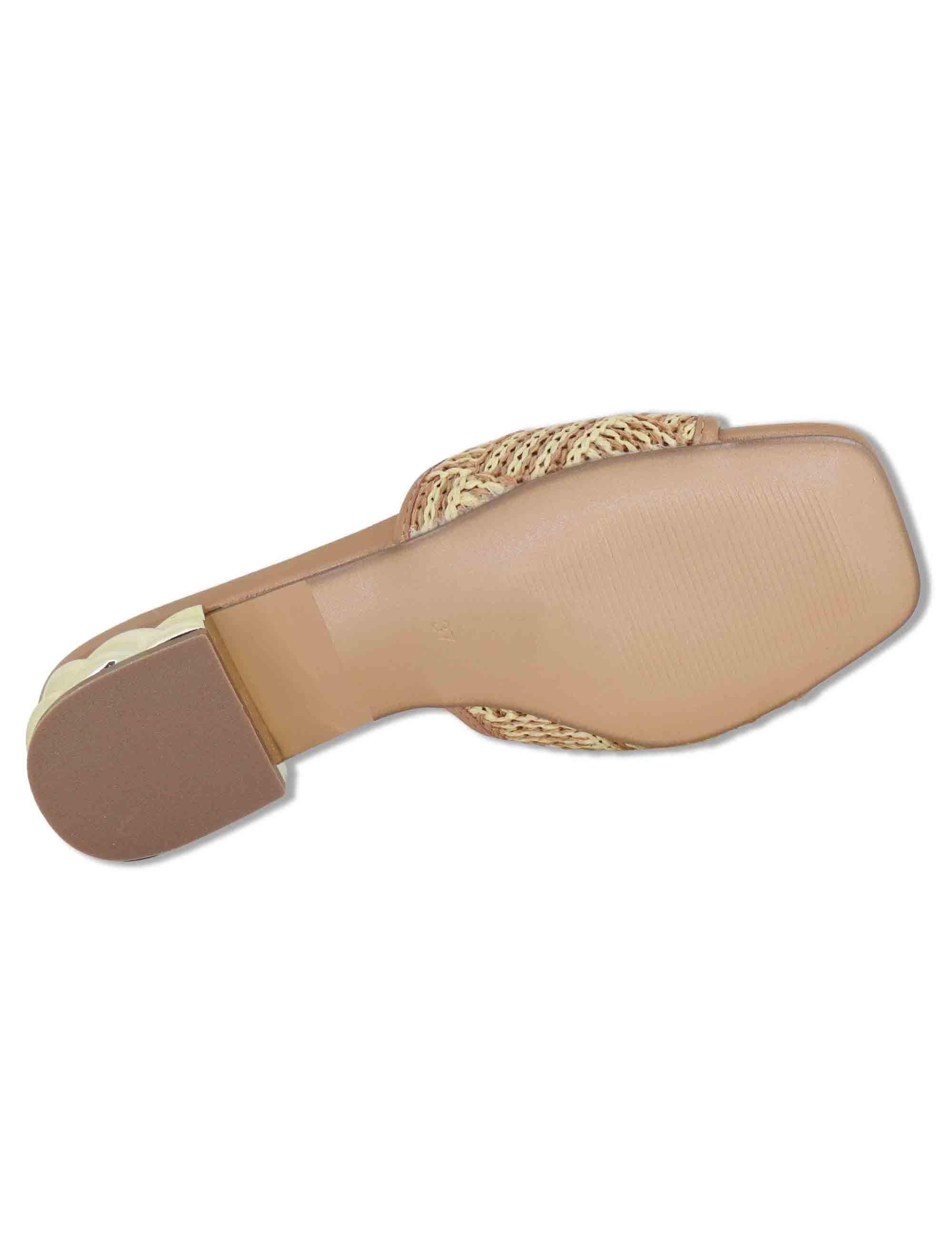 Sandali donna in rafia naturale con fibbia gioiello e tacco oro W4700410 25G0 Exe 