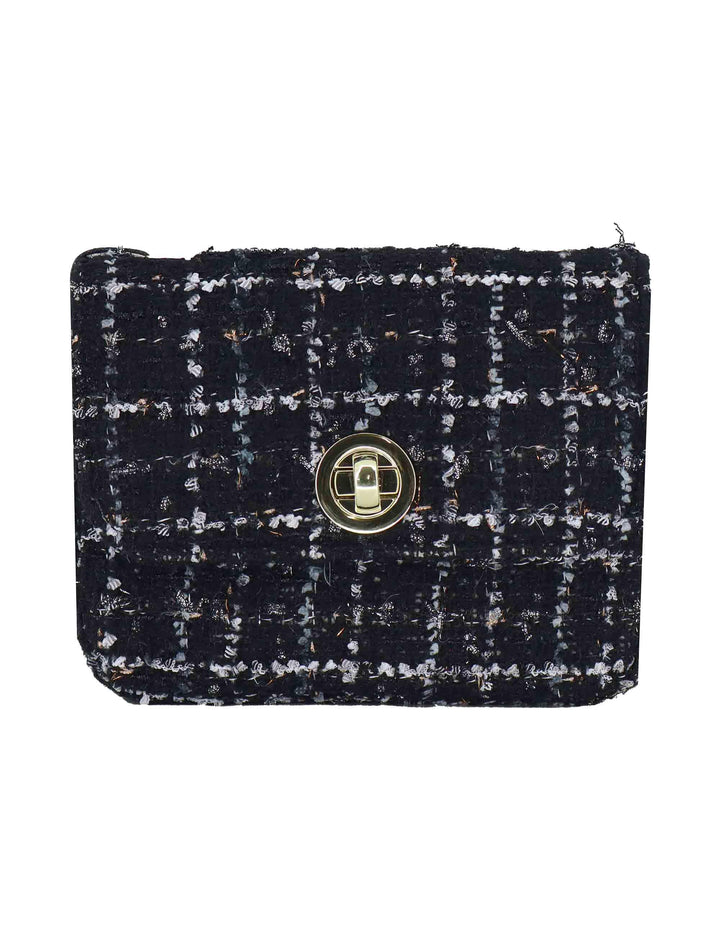 Pochette donna in tessuto decorato nero con tracolla oro URIEL SISSI Kassiopea 