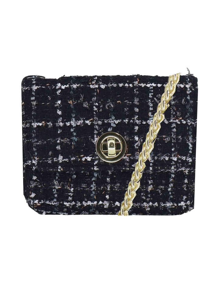 Pochette donna in tessuto decorato nero con tracolla oro URIEL SISSI Kassiopea 