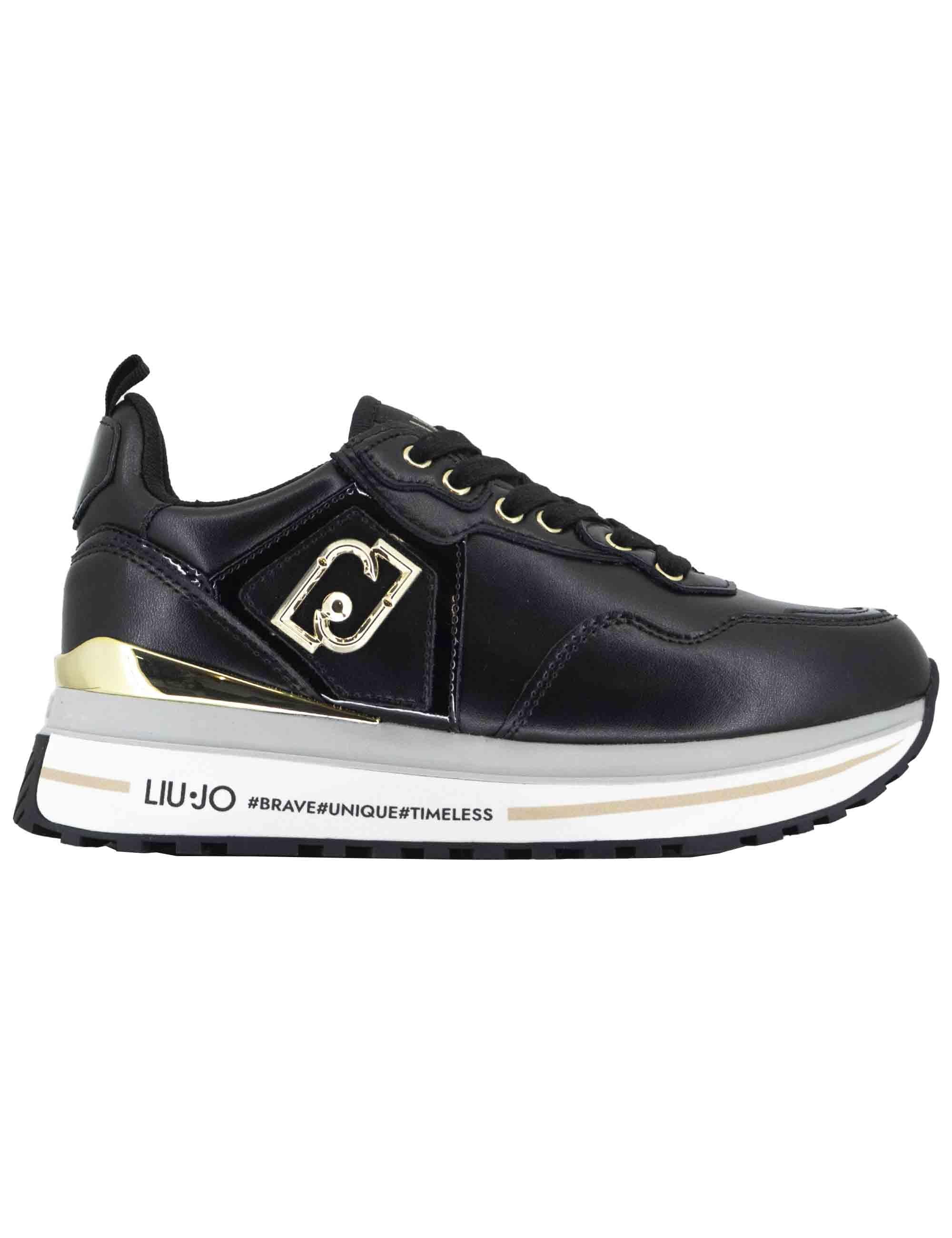 Sneakers donna Maxi Wonder 01 in pelle nera con suola alta 5,5 cm BF5009P010222222 Black Liu-Jo 