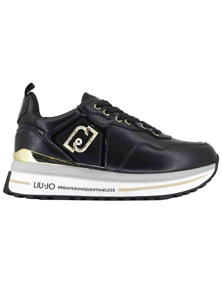 Sneakers donna Maxi Wonder 01 in pelle nera con suola alta 5,5 cm BF5009P010222222 Black Liu-Jo 