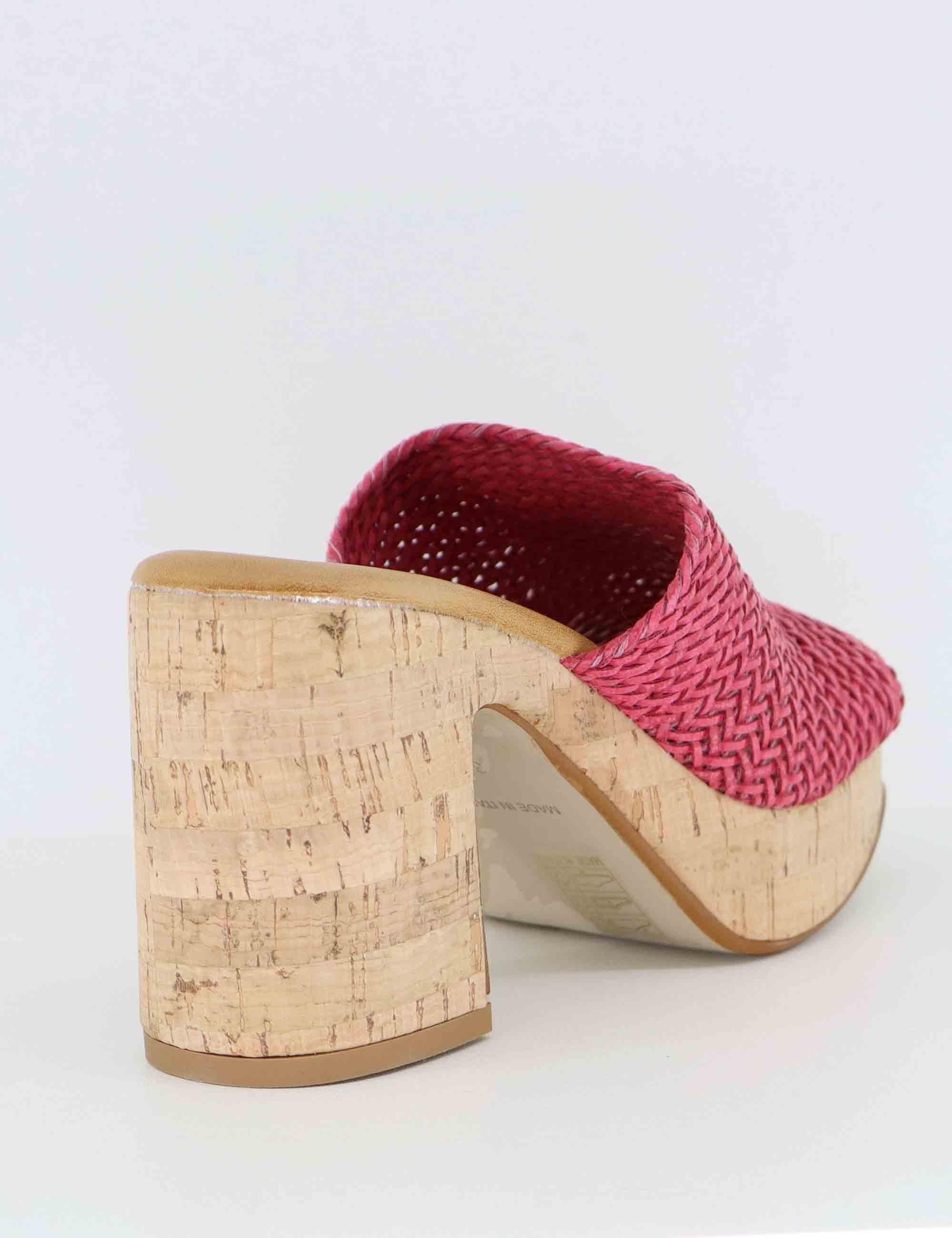 Sandali donna in pelle intrecciata fuxia con tacco in sughero SR4434 288 Sandro Rosi 