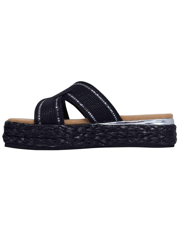 Sandali donna in corda nera con rifiniture in argento S420A852305E L2F Exe 
