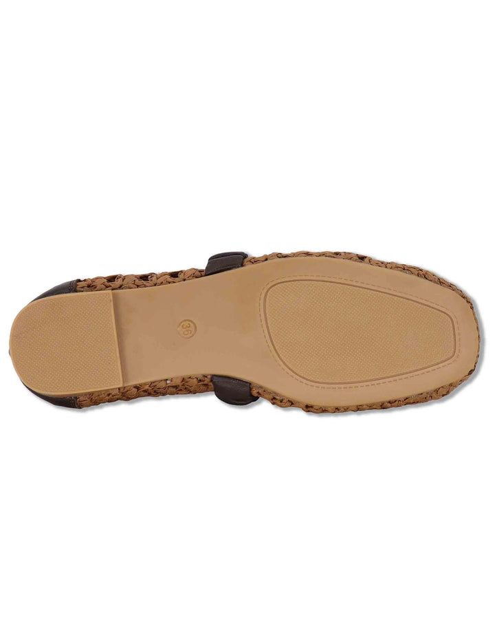 Ballerine donna in rafia cuoio intrecciata con elastico in pelle e tacco basso SP251400 014 Spatarella 