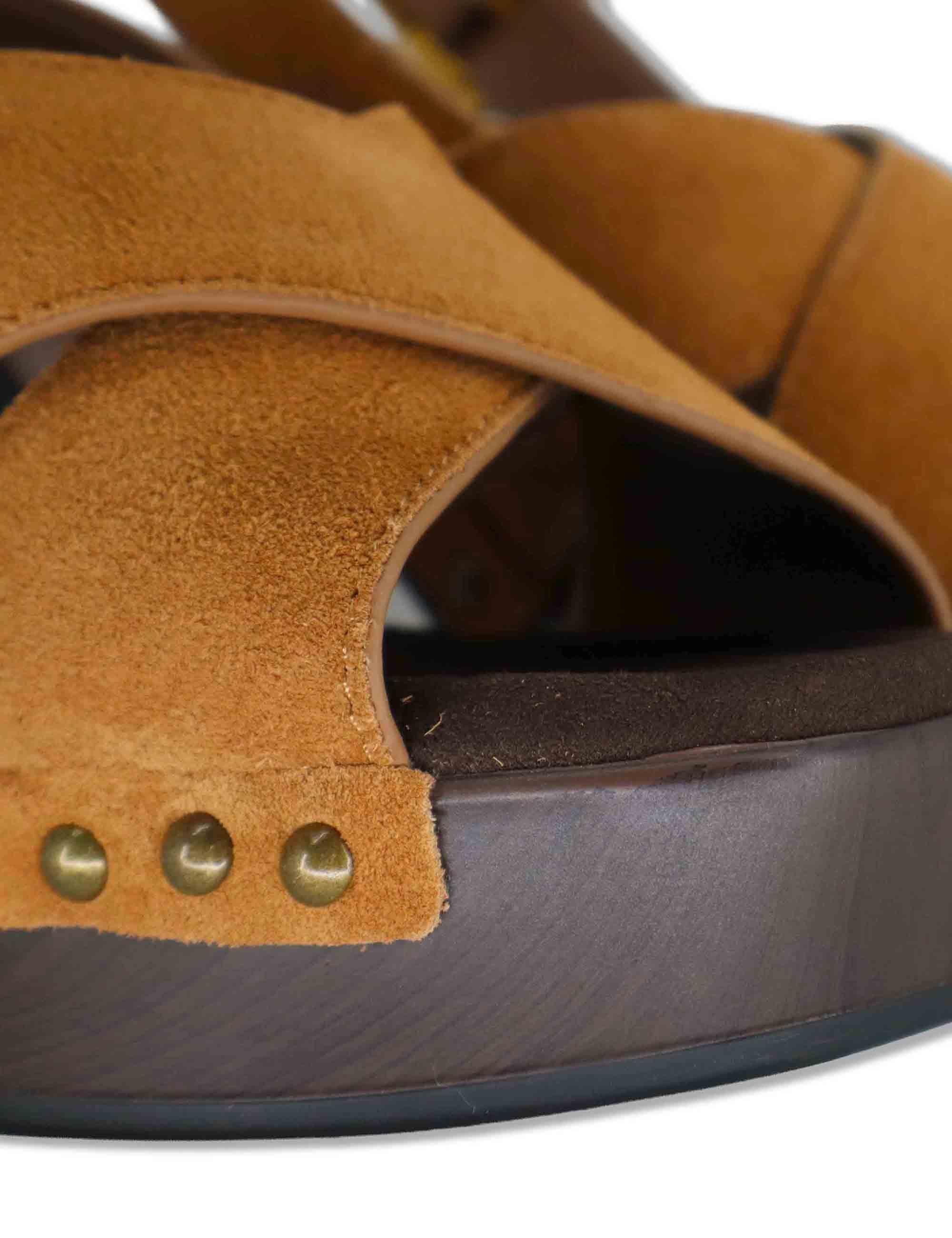 Sandali donna slingback in pelle cuoio con zeppa alta in legno OBRA BS NEW CUOIO Unisa 
