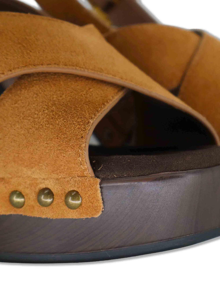 Sandali donna slingback in pelle cuoio con zeppa alta in legno OBRA BS NEW CUOIO Unisa 