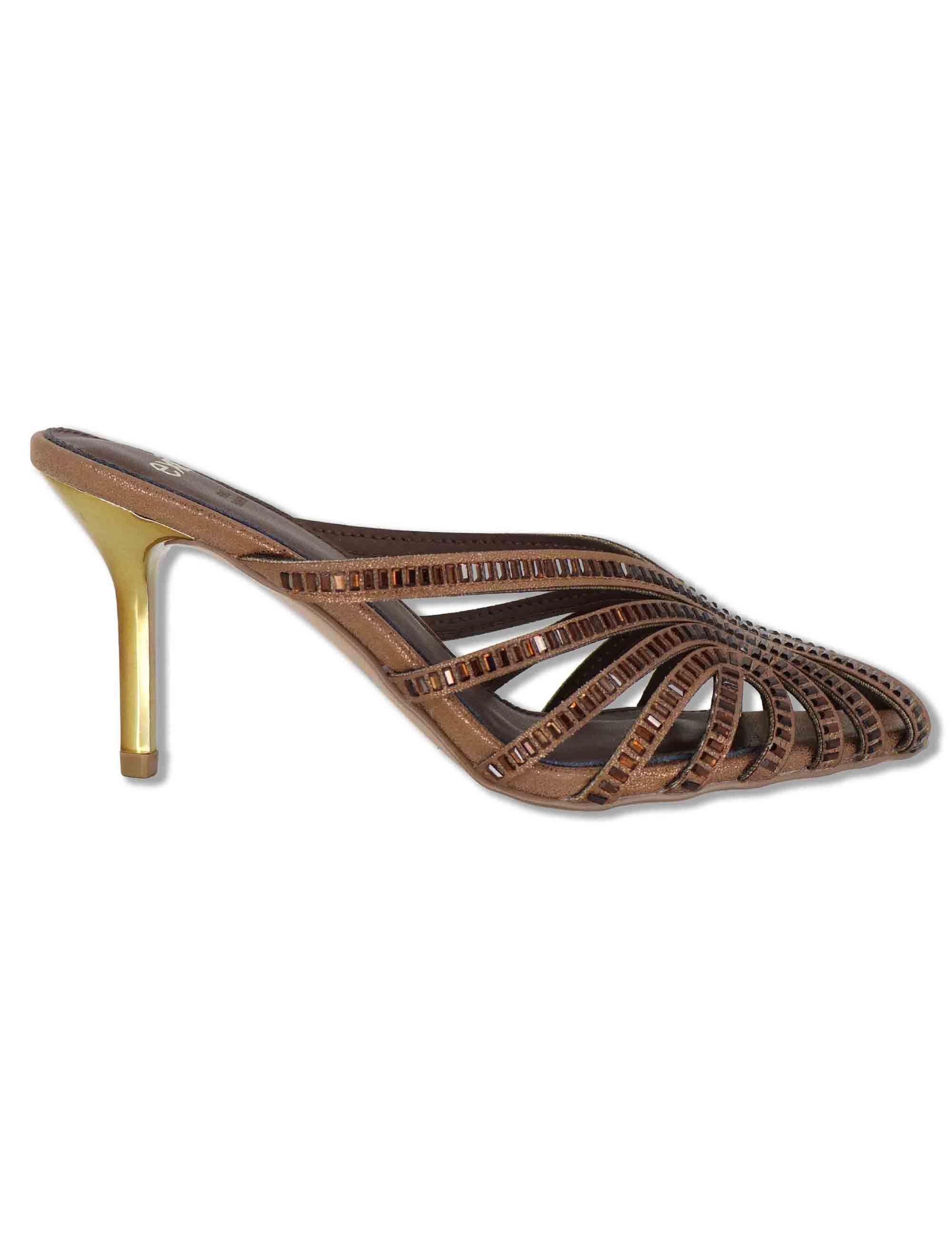 Sandali donna in tessuto e strass bronzo con tacco alto oro SUSANA-566 512-6 Exe 